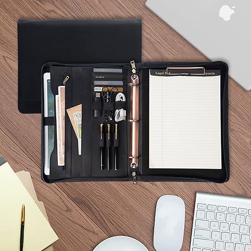 Miniatura 4 de Calfinder Organizador de carpeta de cuero auténtico, cartera de cuero Crazy Horse con bolsillo para laptop de hasta 13.3 pulgadas, con