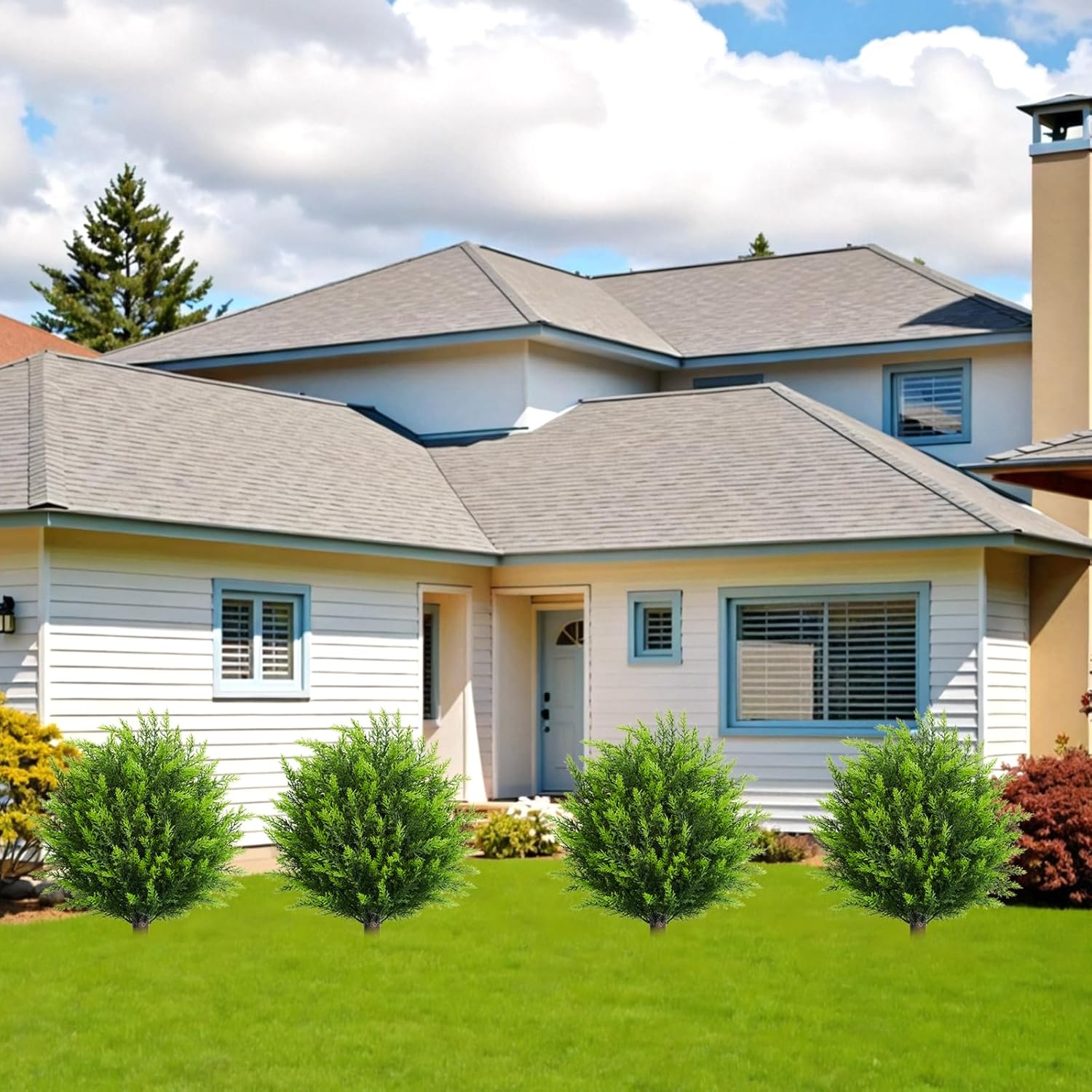 26.5" Artificial Cedar Topiary Ball Trees, Set of 2 UV Resistant Fake Evergreen Trees Shrubs Bushes Artificial Plants with Ground Spike Faux Cypress Plants for Indoor Outdoor Front Porch Garden - Image 6