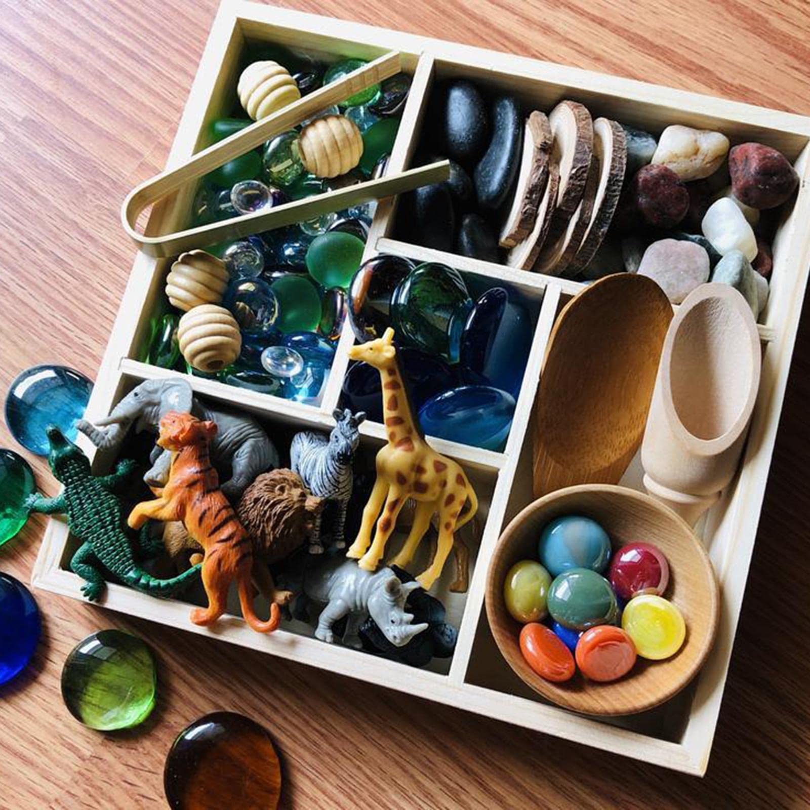 Scatola Sensoriale, Mini Cucchiaio E Tazza in Legno, Set per Giochi di Ruolo, Piatto, Giocattolo per Bambini Piccoli, Scatole Sensoriali, Vassoio