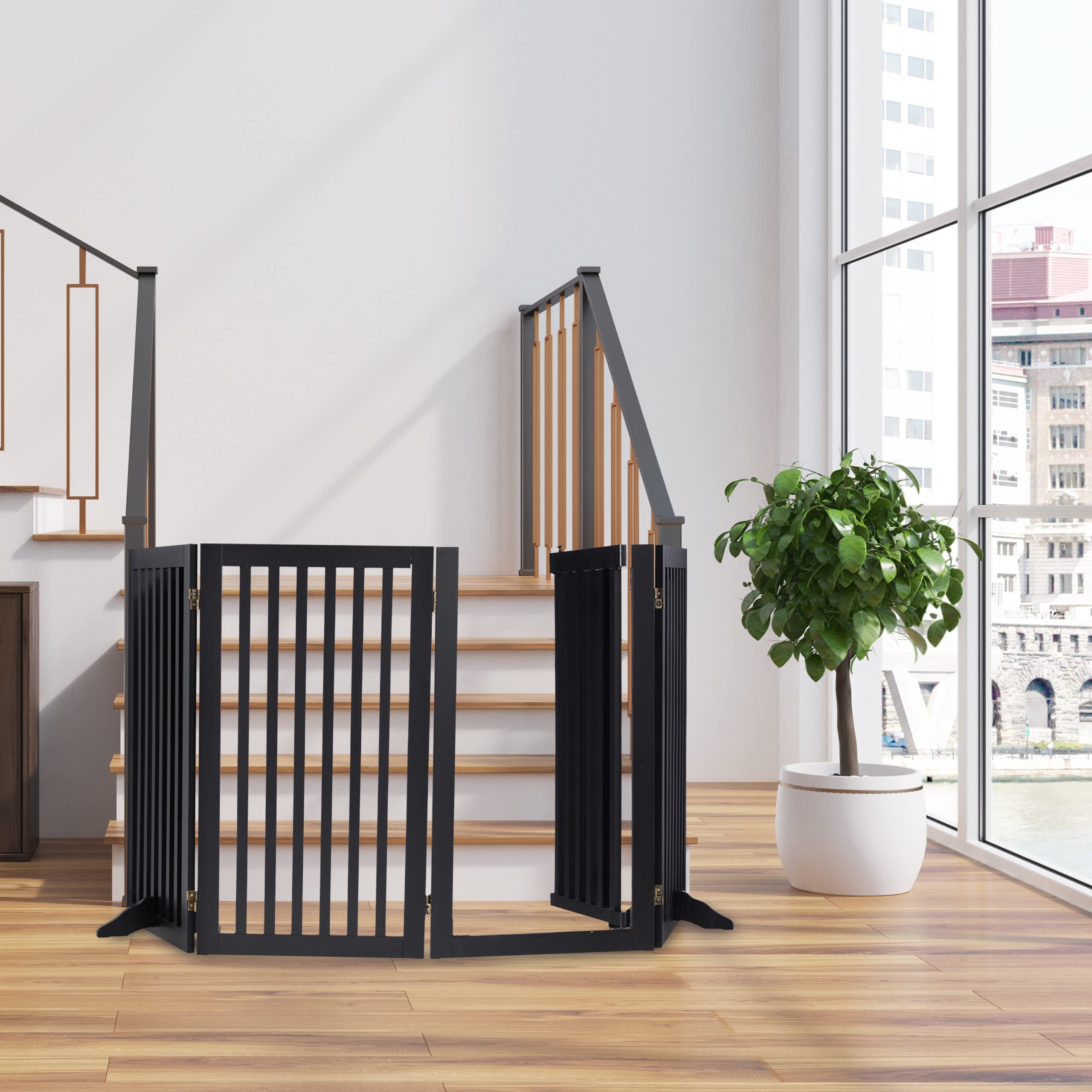 Relaxdays Barrera Seguridad Niños, Valla Protectora, Puerta, 92x206cm, Plegable, Cerca Protección Bebés, Perros, Negro