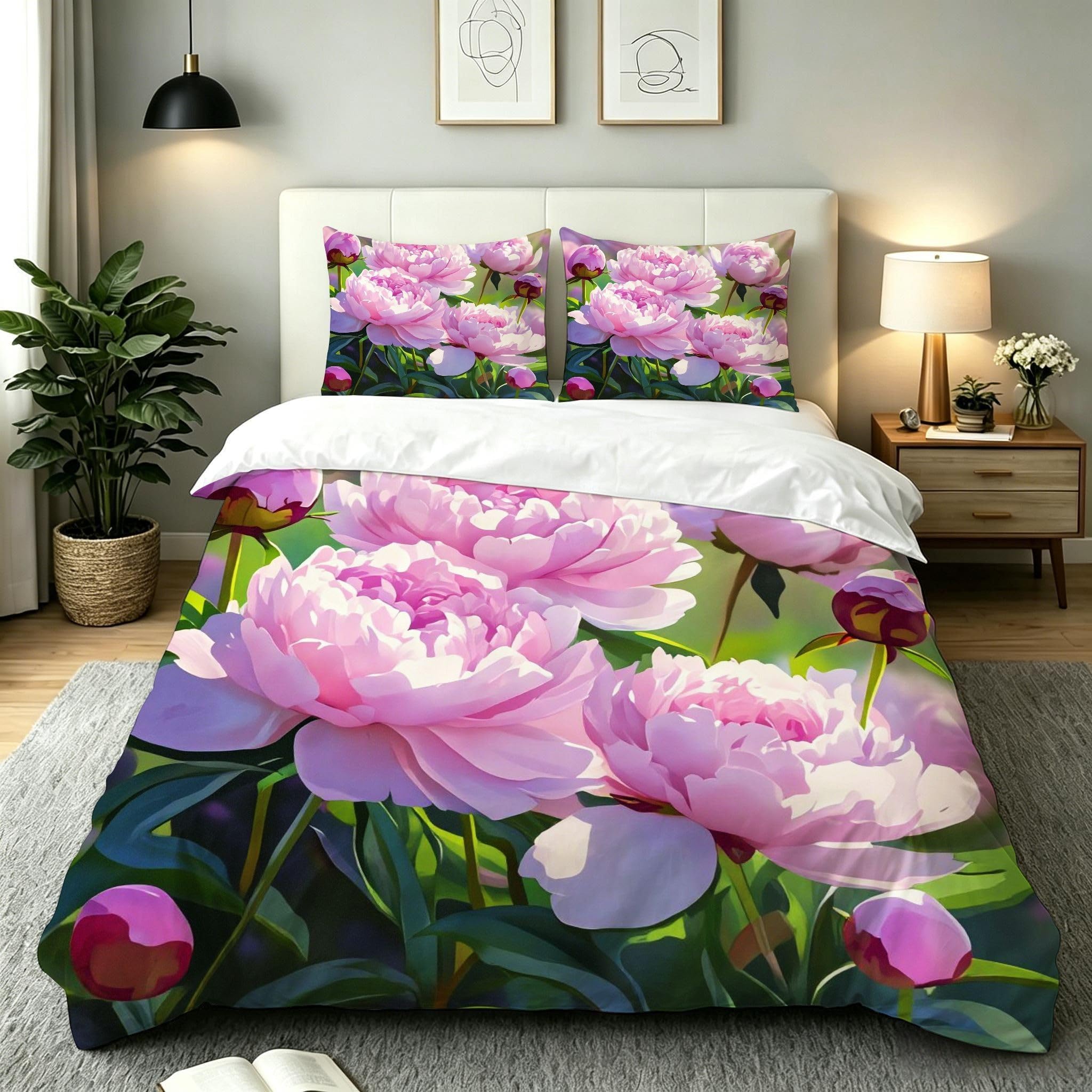 Copripiumino Matrimoniale Peonia Rosa 260x240, ZW648 | Traspiranti Durevoli Microfibra, per Tutta la Famiglia, Matrimoniale, per Tutte le Stagioni, con 2 Federe 50x80 cm