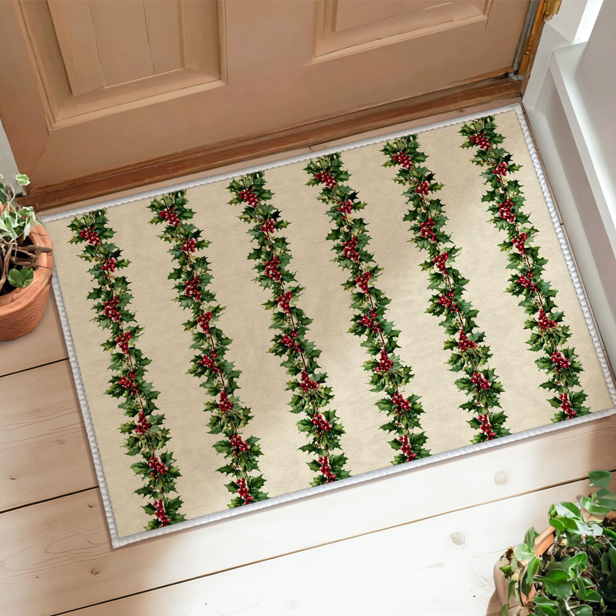 Tapis de couloir pour cuisine et entrée ambiance fêtes houx