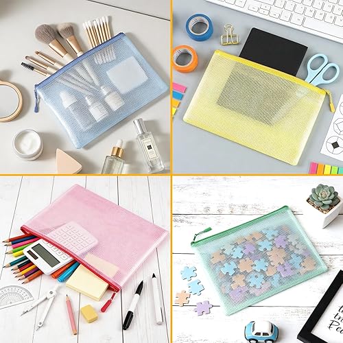 Miniatura 7 de 24 bolsas de malla con cremallera A4 para organización del aula, juegos de mesa y almacenamiento de rompecabezas, juguetes, cosméticos, bolsas