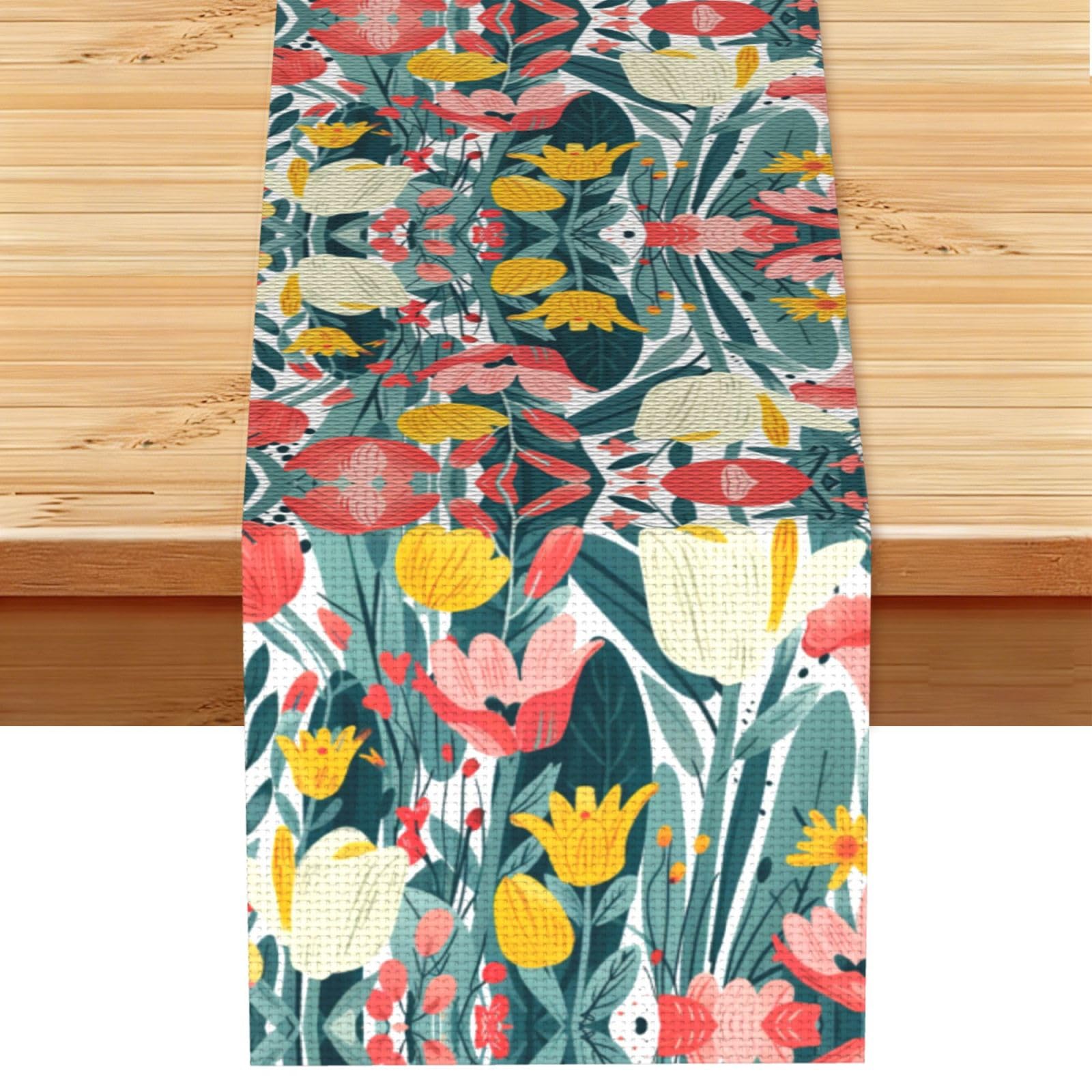 Contrasting yellow tulips Printed Table Runner 13 x 72, Wrinkle Resistant Decor for Dining Table Coffee Table Fireplace