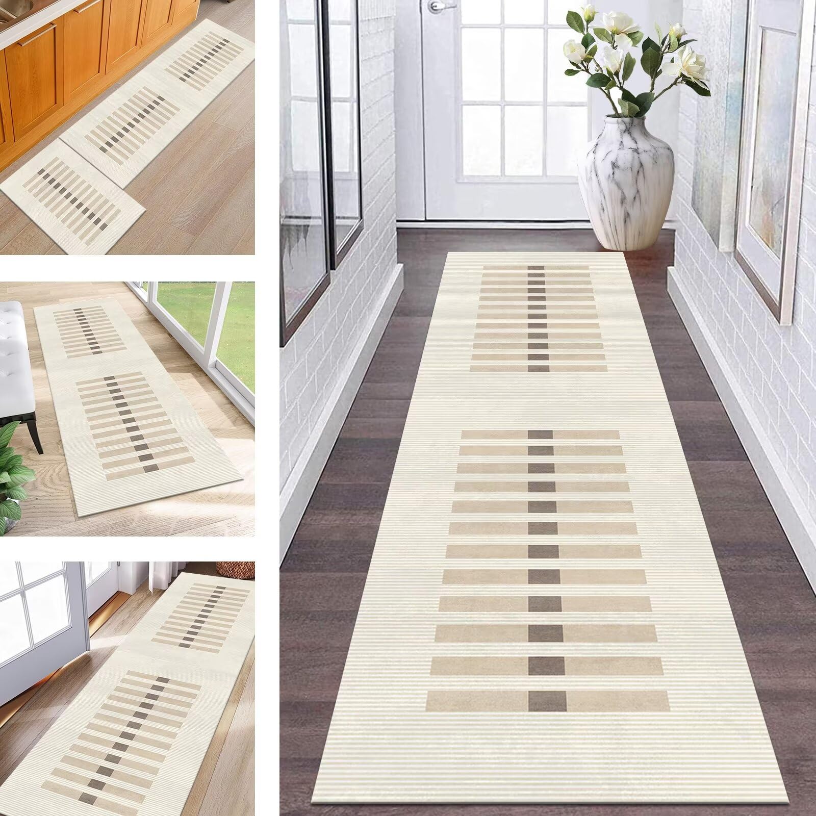 Tapis de porte marron clair 90x200 idéal pour grand couloir et cuisine moderne