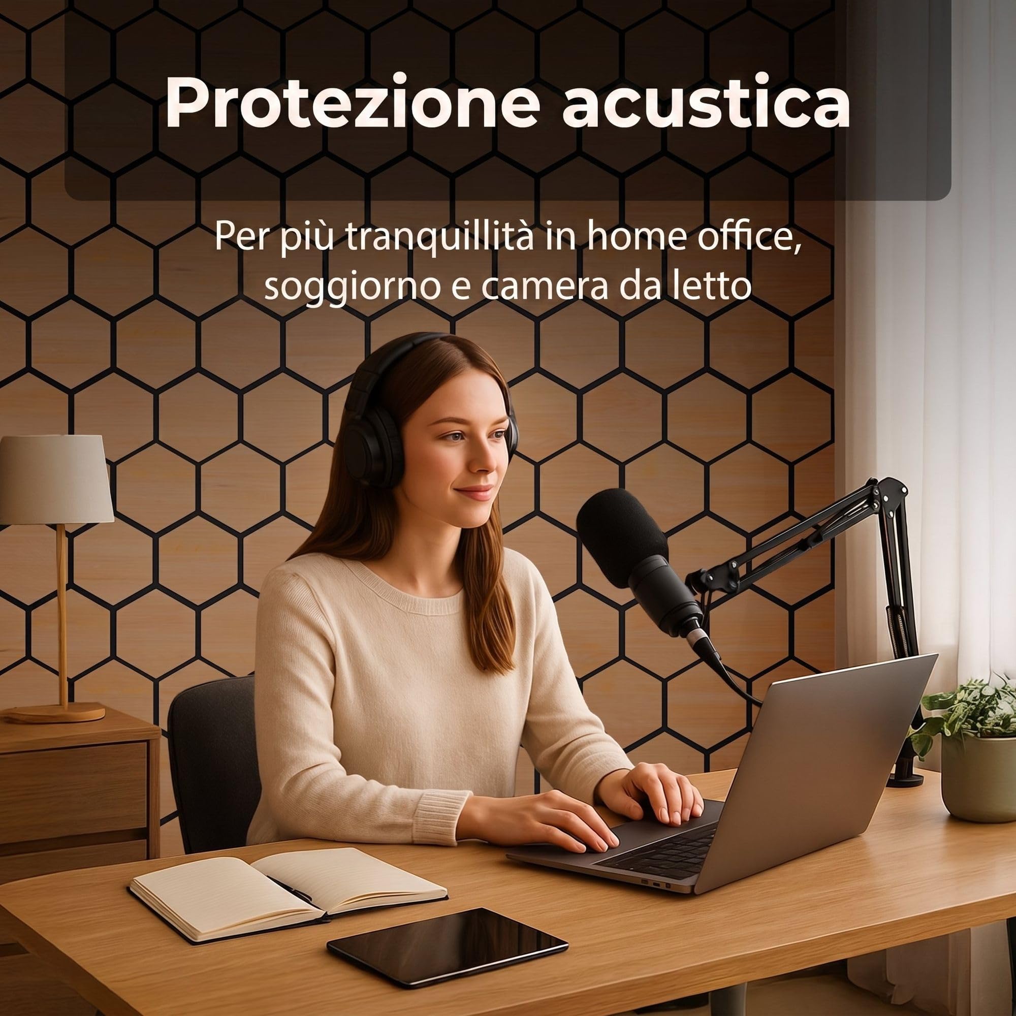 4x Pannelli acustici esagonali 76 x 62cm Rovere chiaro legno