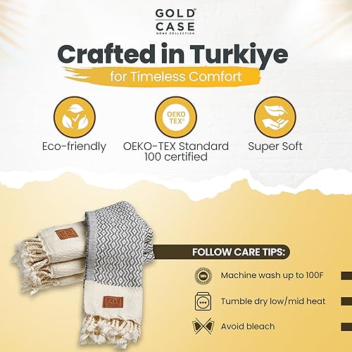 Miniatura 176 de Gold CASE - Juego de 4 toallas de mano turcas para baño, toallas de baño 100% algodón, toalla pequeña de cocina Helen para spa, cara, té y paño