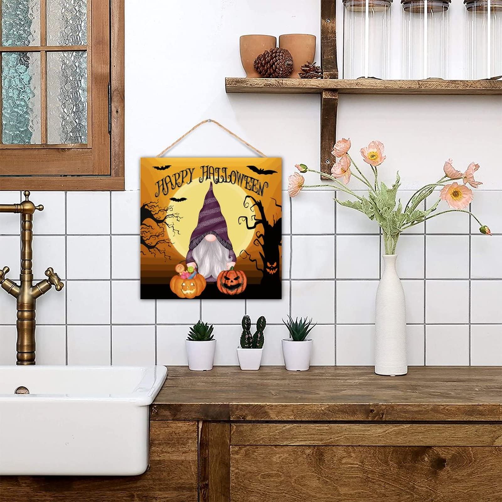 Dynia Halloween Drewniana tablica Halloween Party Decor Znak drewna Dom wiejski Rustykalne drewniane znaki dekoracyjne do łazienki Kuchnia Wystrój żłobka Parapetówka Prezenty 12x12in