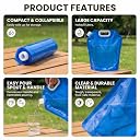 Kraptick Portable Collapsible Water Storage Tank 10L Water Container with Handle and Leak-Proof Screw Cap, Reusable Foldable Drinking Water Carrier Bag for Camping & Emergency Use (Blue) gallery image