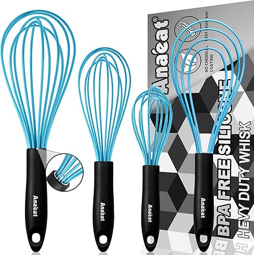 Vista 29 de Anaeat Batidor de globo de silicona, perfecto para utensilios de cocina antiadherentes, batidora de leche y huevos, batidor de cocina resistente al