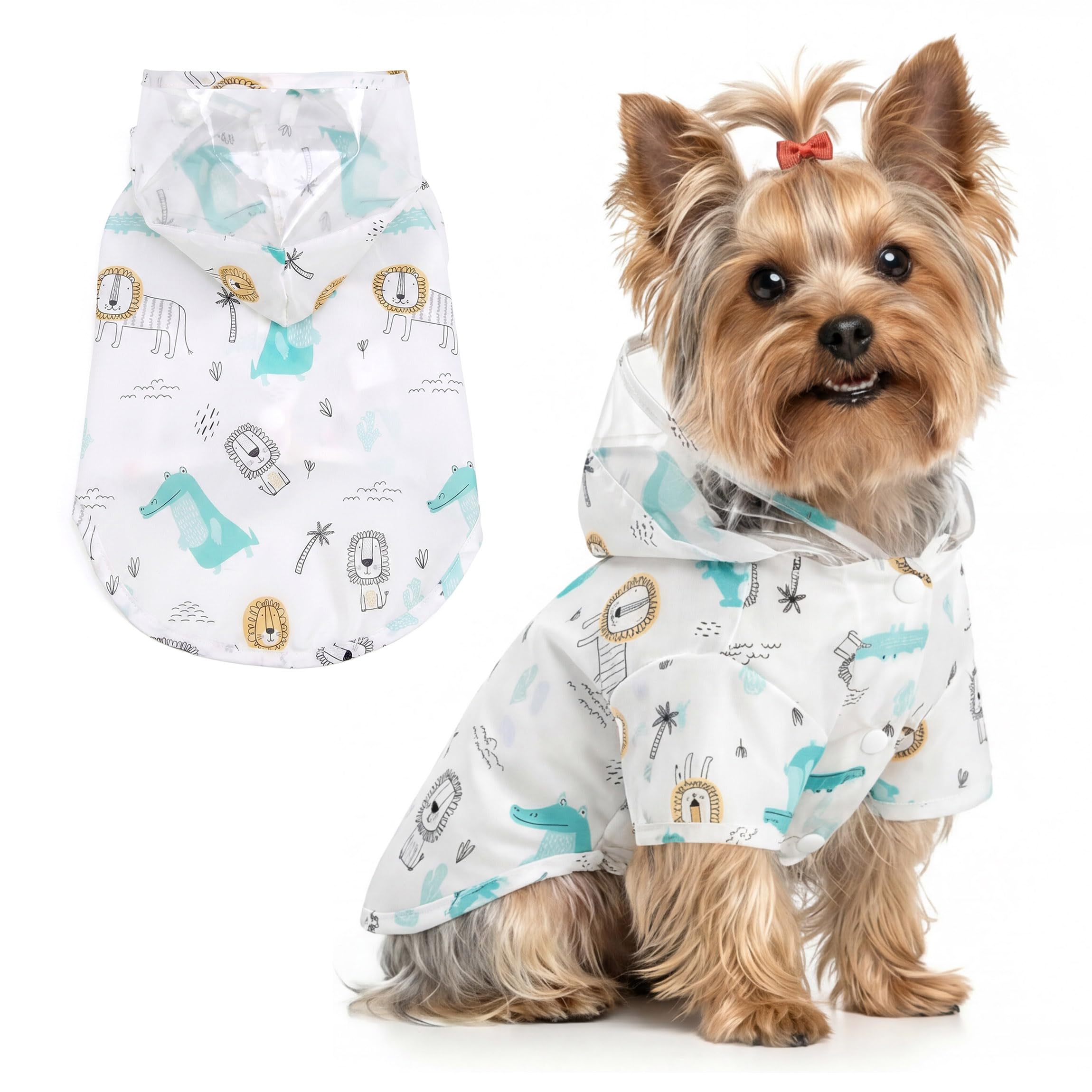 PAIDEFUL Dog Raincoat with Lead Ring for Small Dogs and Cats White XS