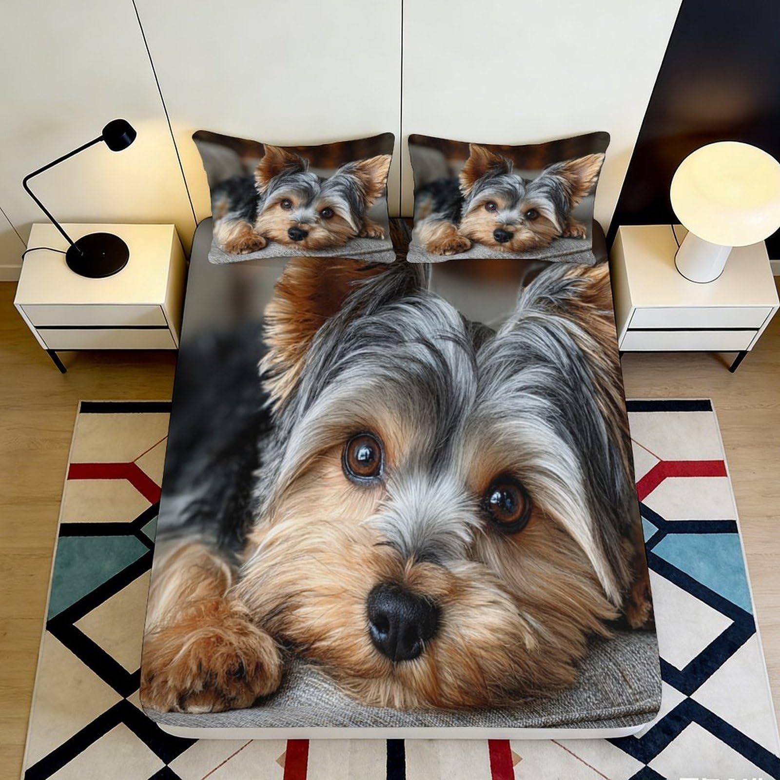 Pnayamiorkfel Style-7 3D Printed Yorkshire Terrier Fitted Sheet Microfiber Non-Slip Bed Cover Cute Dog For Bedroom Guest Room Decor 90X200x25cm