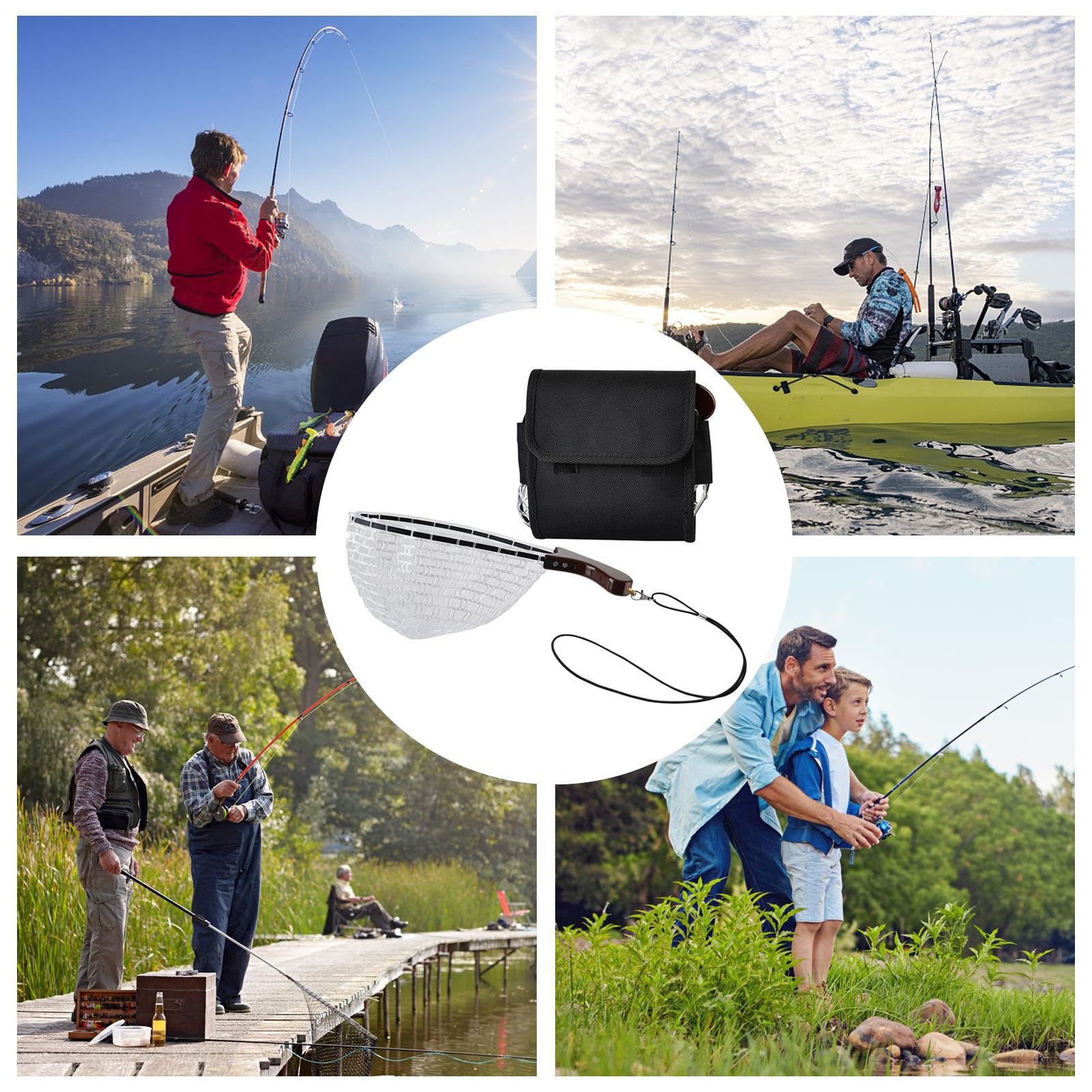 Red de pesca plegable con asa | Mango cómodo red de pesca viva para piscina estanques salmón pesca con mosca kayak