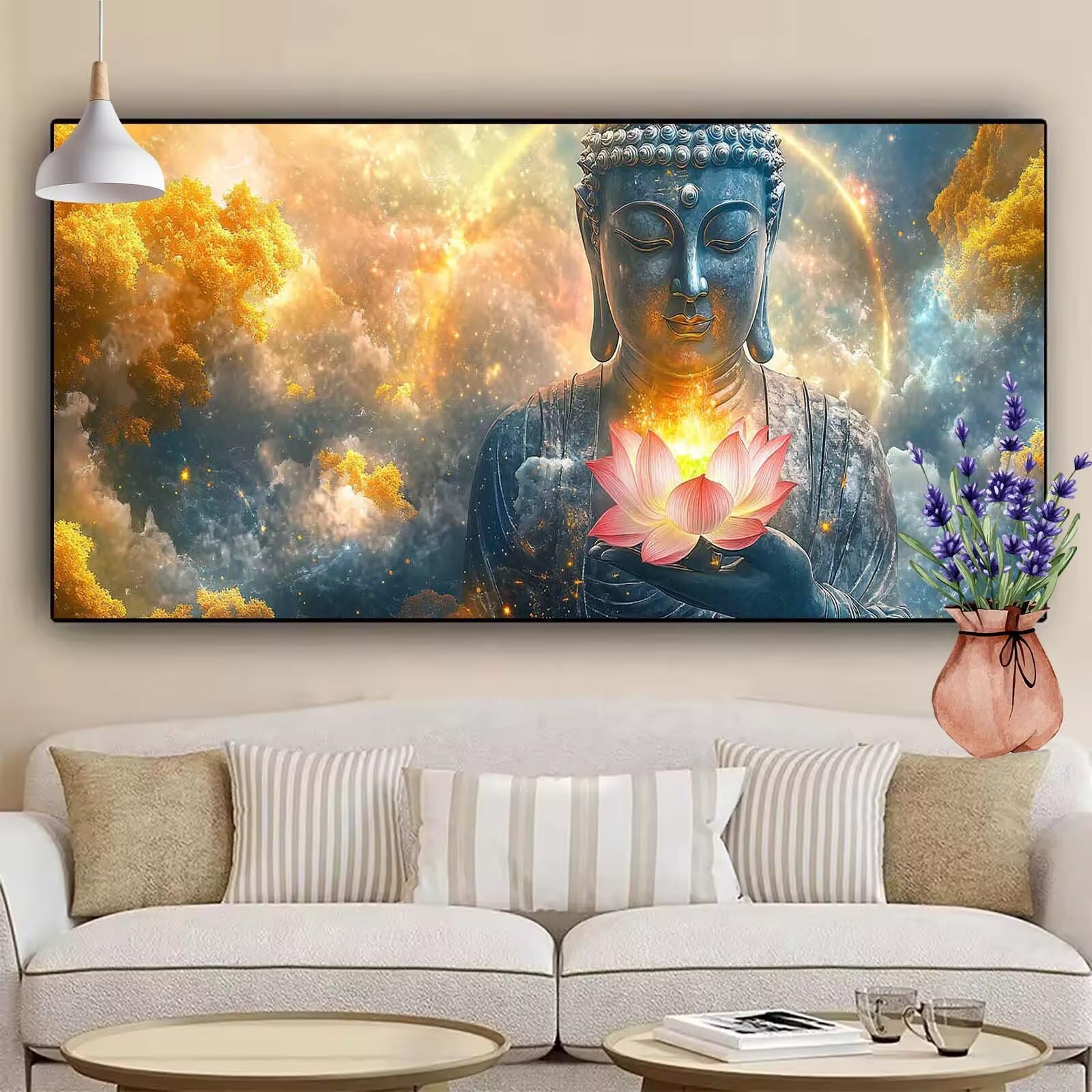 Diamond Painting Bouddha, Diamond Painting Adulte Grand XXL 140x70 cm, DIY 5D Fleur Diamant Broderie Kit Complet Enfant Débutants Crystal Artisanat Kit pour Decoration Murale, Cadeau Homme Model-434