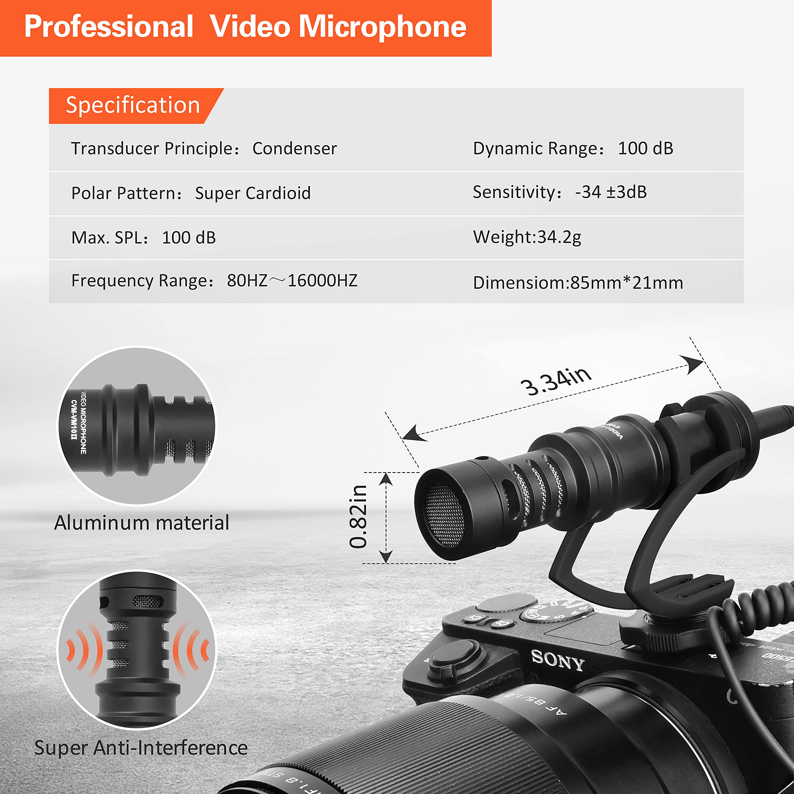 COMICA Microphone Caméra Compact CVM-VM10II Micro Directionnel à Condensateur avec Wind Muff Microphone Cardioid Shotgun pour DSLR Caméra Canon,Nikon,Fuji,Sony,Panasonic,Smartphones etc.(Noir)