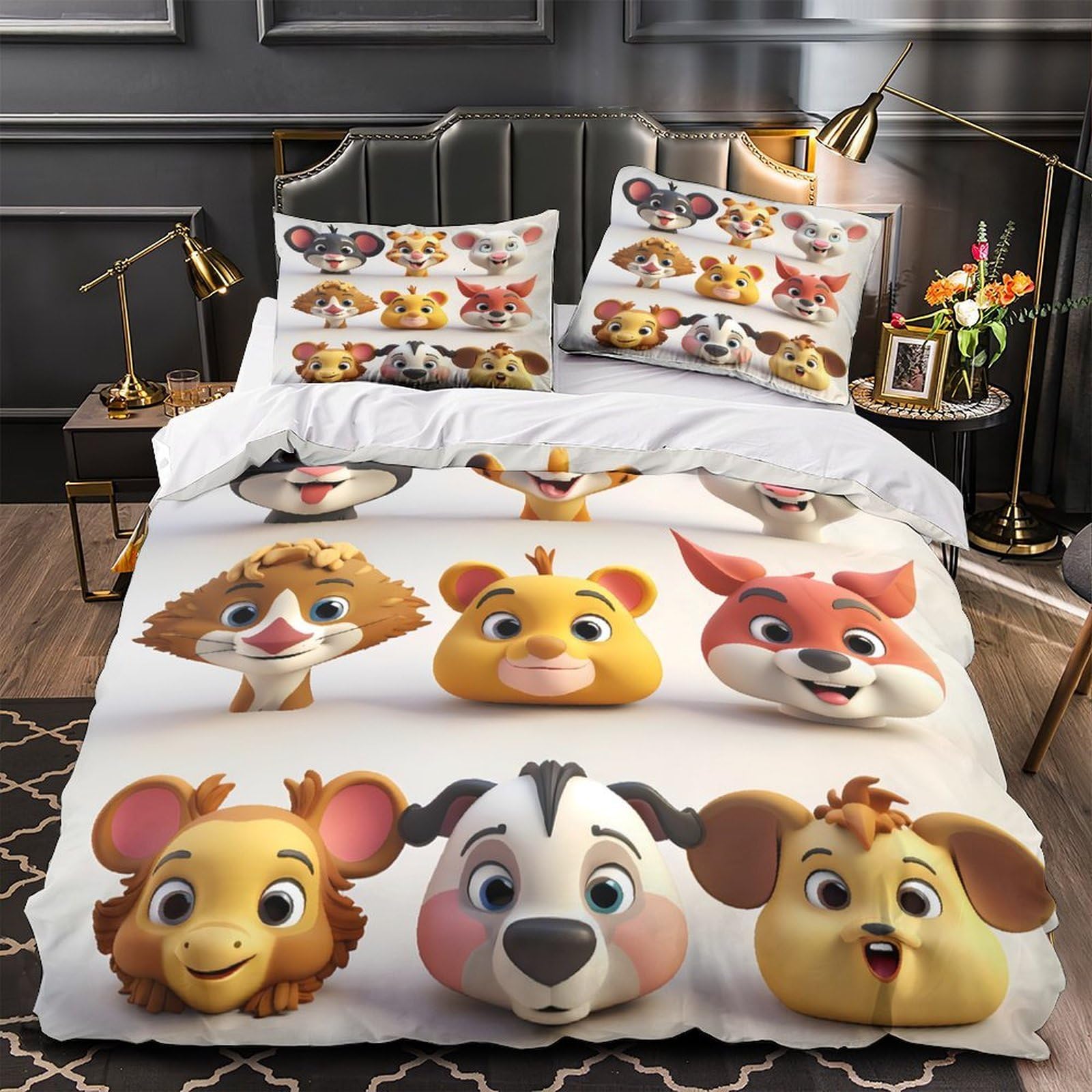 Housse de couette animaux pour chambre d'enfant, lit single microfibre respirante