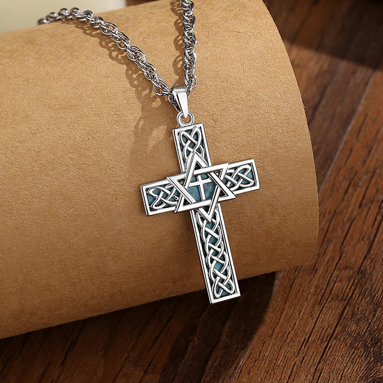 Collana Turchese per Donne e Uomini, Croce di Toro con Etichetta di Mucca Wester, Ciondolo Stella di David in Stile Country Regalo di Gioielli Boho, 24 Pollici