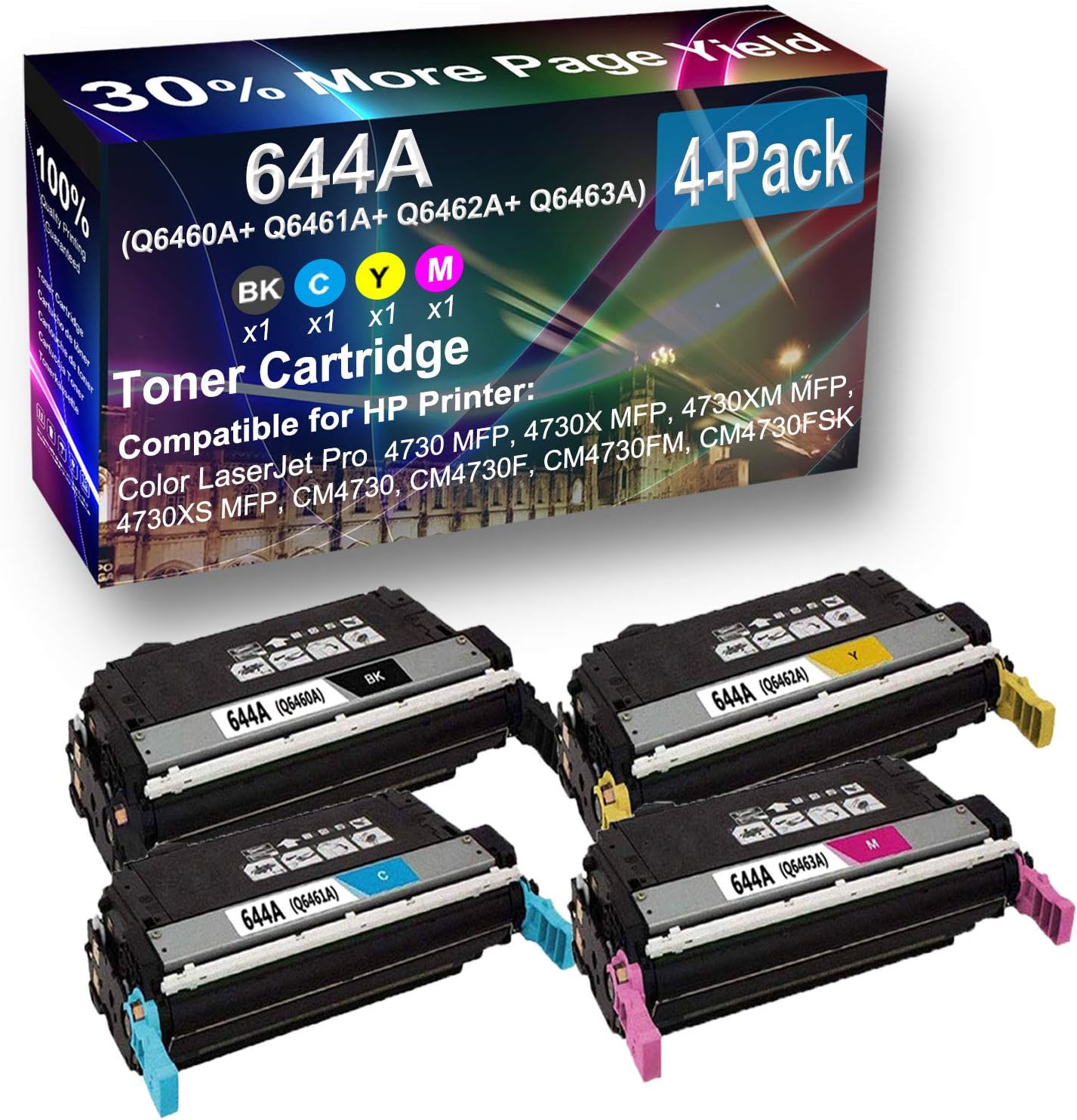 Image of the Cuxwill 644A 4-pack toner cartridges in their packaging.