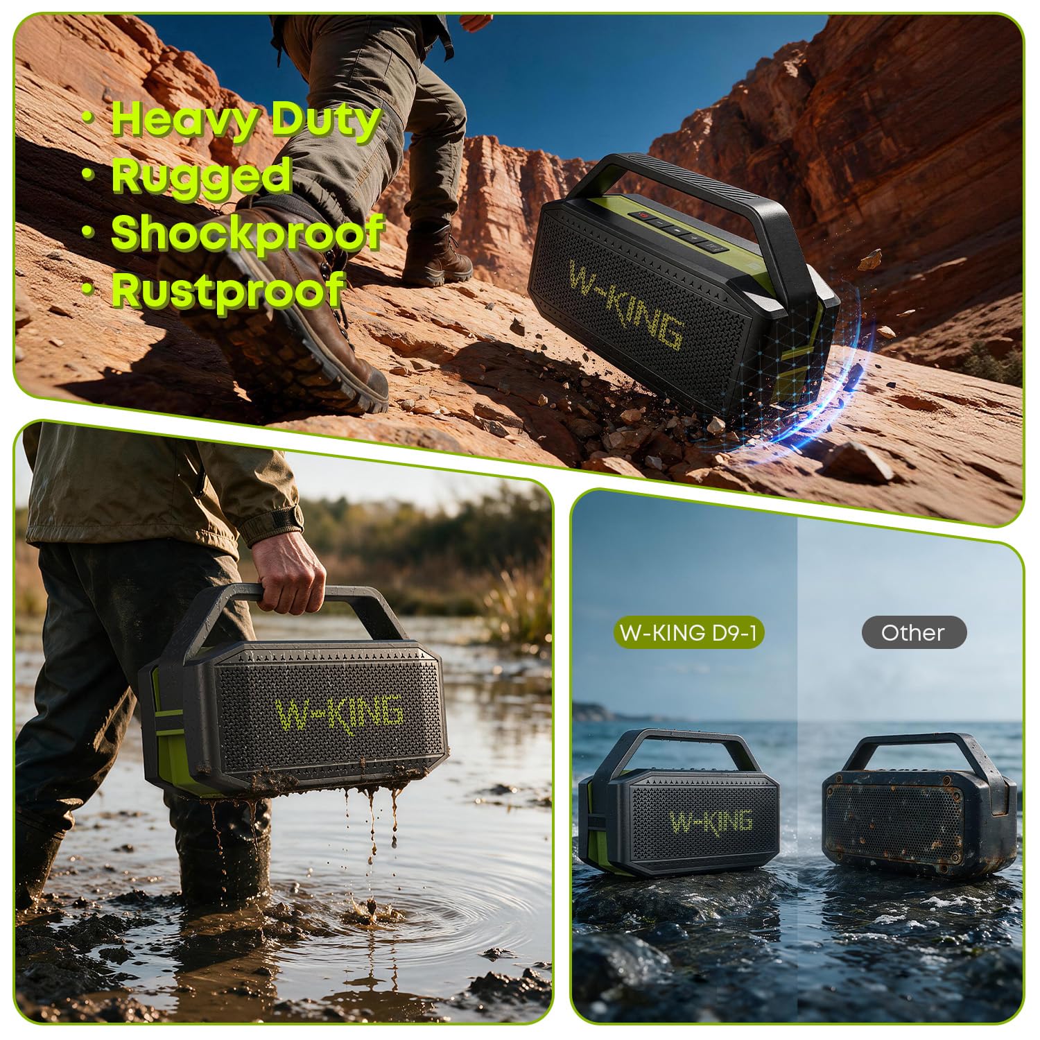 W-KING Bluetooth Hoparlör 100W Max IPX7 Su Geçirmez Açık Taşınabilir Loud