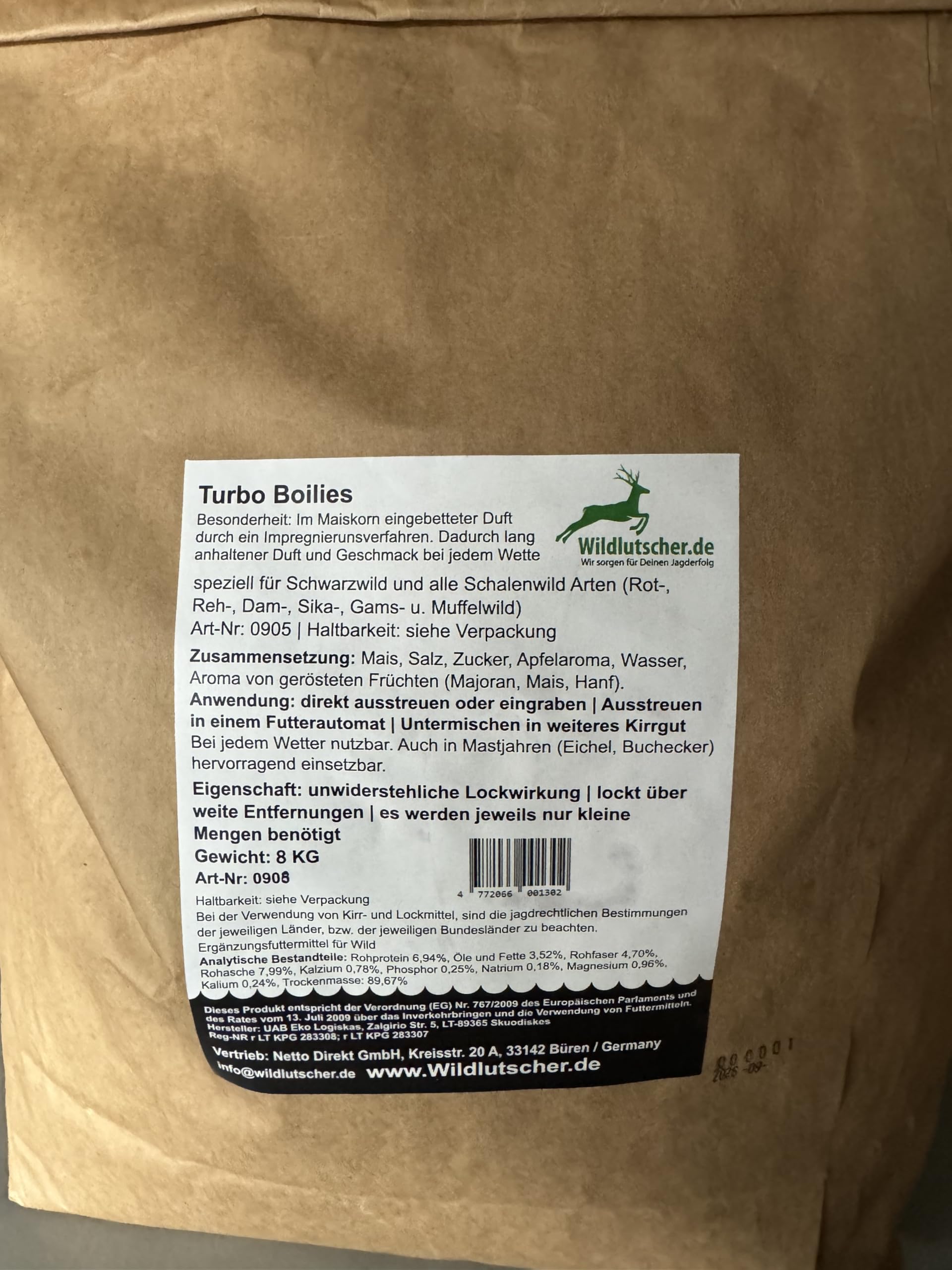 Turbo Boilies 8 kg | Unsichtbares Lockmittel für Wild | Duftimprägniert & wetterfest | Lockwirkung wie Wildlosung | Kirrmittel für REH-, Rot- & Schwarzwild 8kg (11,25 € / pro kg)