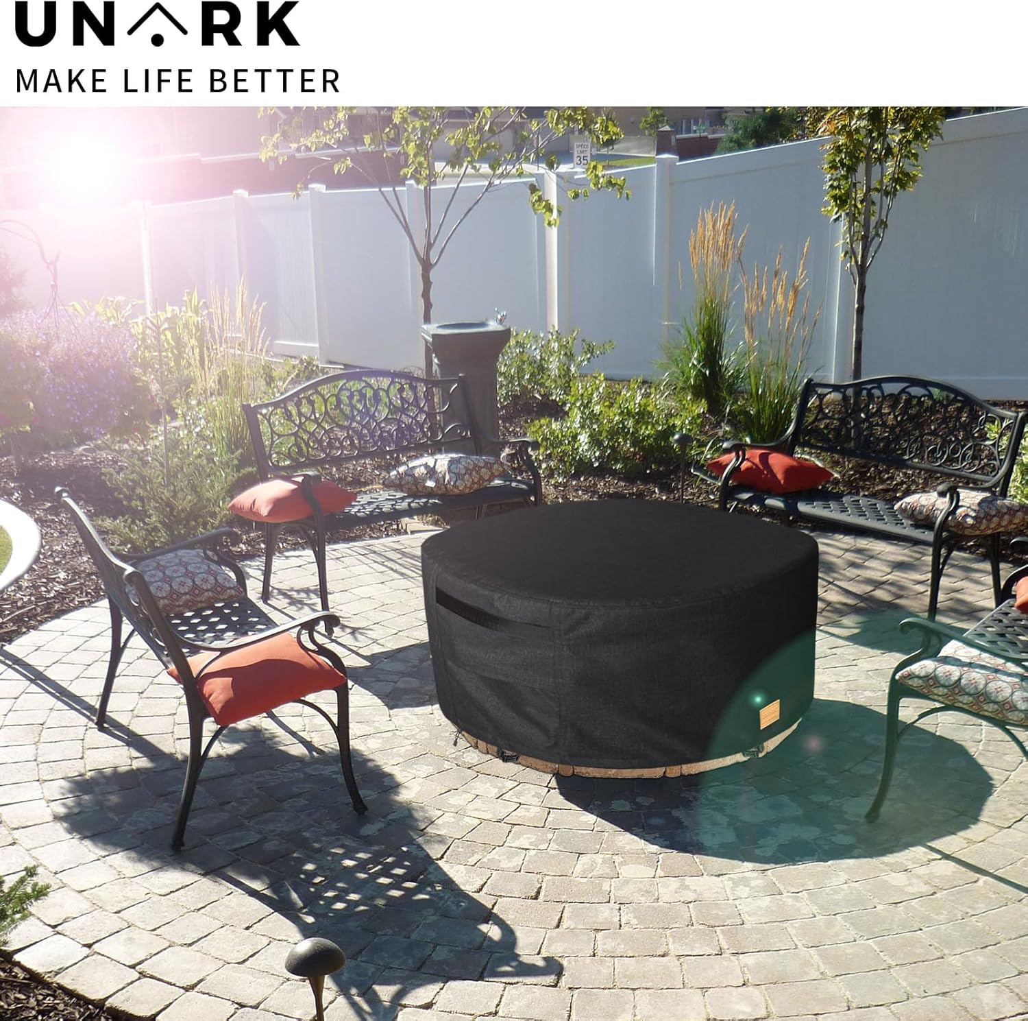 Fire Pit Cover Round 60 inch,Waterproof 600D Heavy Duty Patio Fire Pit Cover,Outdoor Round Gas Fire Pit/Table Cover,60” Dia X 24”H,Black