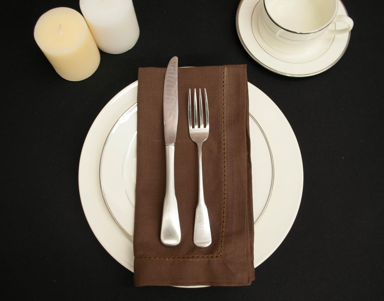 Hemstitch Dinner Napkins Brown 1 Dozen