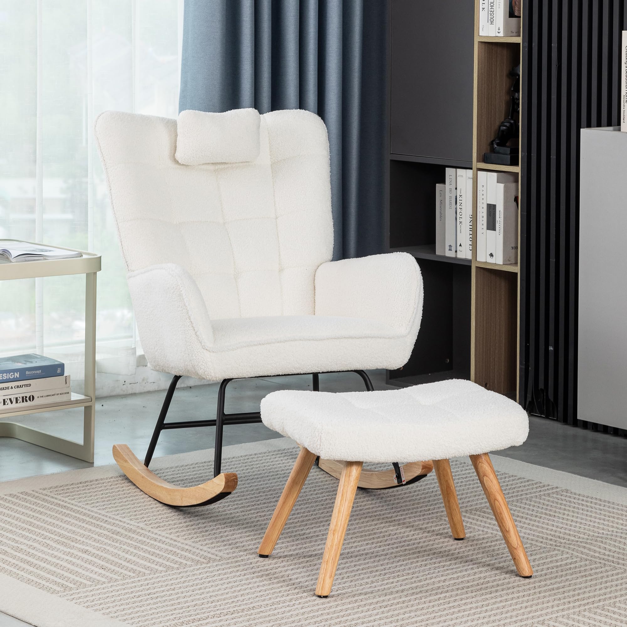BTM Rocking Chair Rocker Chair Single Recliner Casual Lounger Lounge Chair Cushion for Living Room Bedroom
