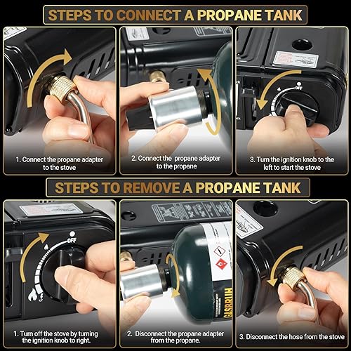 Miniatura 7 de Estufa de campamento, placa de cocina plegable compacta con llama ajustable, quemador de gas portátil al aire libre para senderismo, barbacoa,
