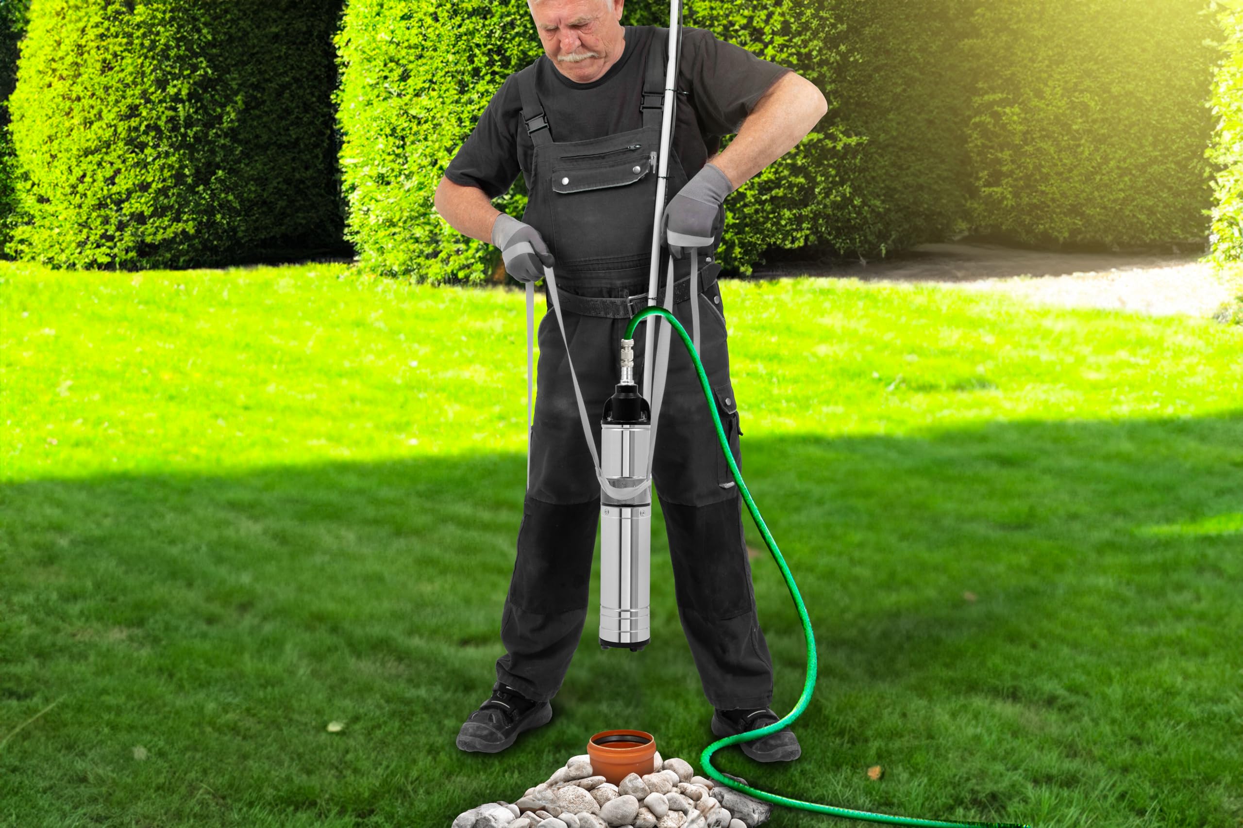 EBERTH Bomba de pozo profundo 4" de acero inoxidable, eléctrica 750W, diámetro 4 pulgadas (10cm), rosca de conexión 1 1/4 pulgadas, cable de alimentación 15m, profundidad de trabajo máx. 15m