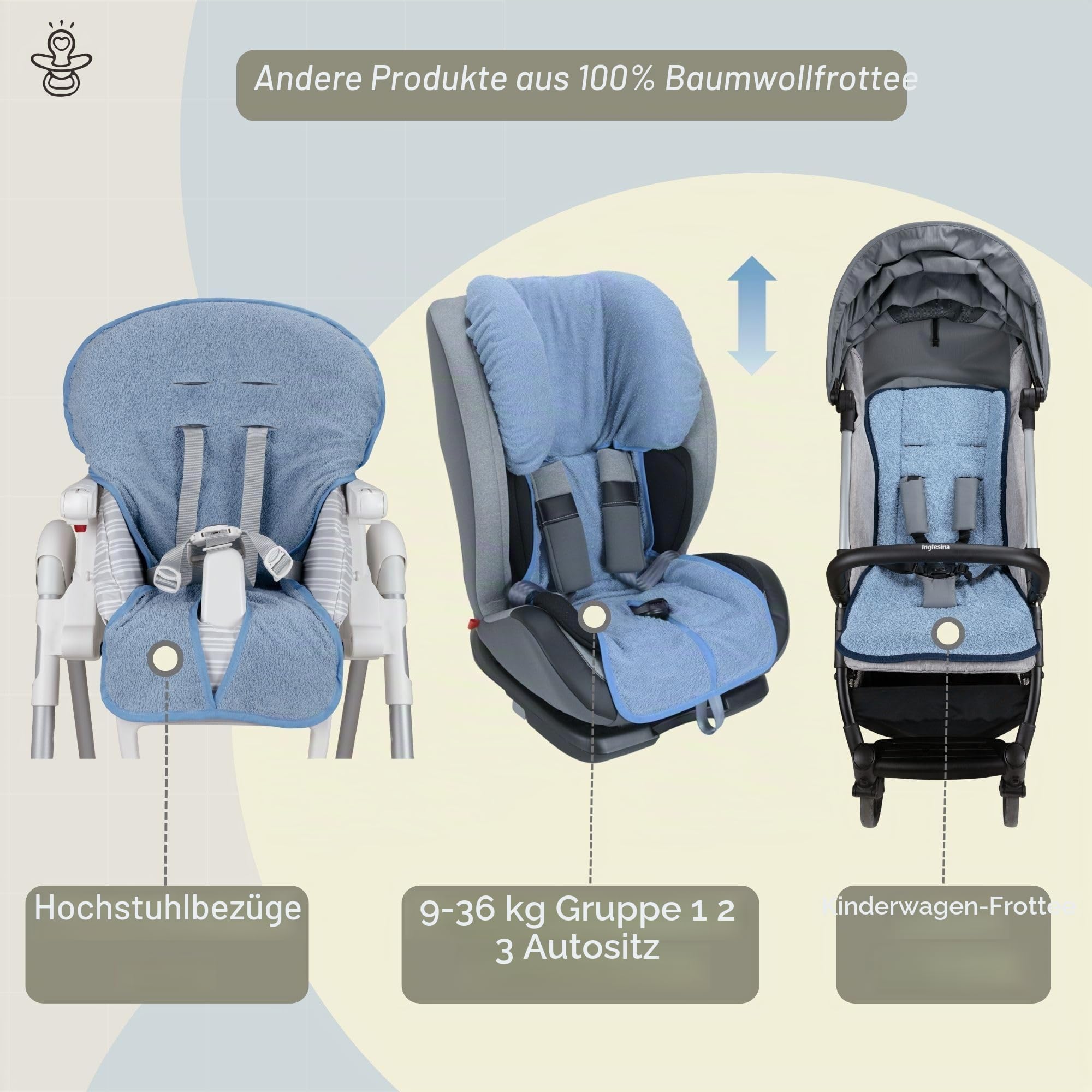 Babysanity® Weicher Universaler Autositzbezug 0/18 Aus Doppelter 100% Baumwollfrottee – Waschbarer Sitzbezug Mit Gurtöffnungen – Made in Italy- Beige