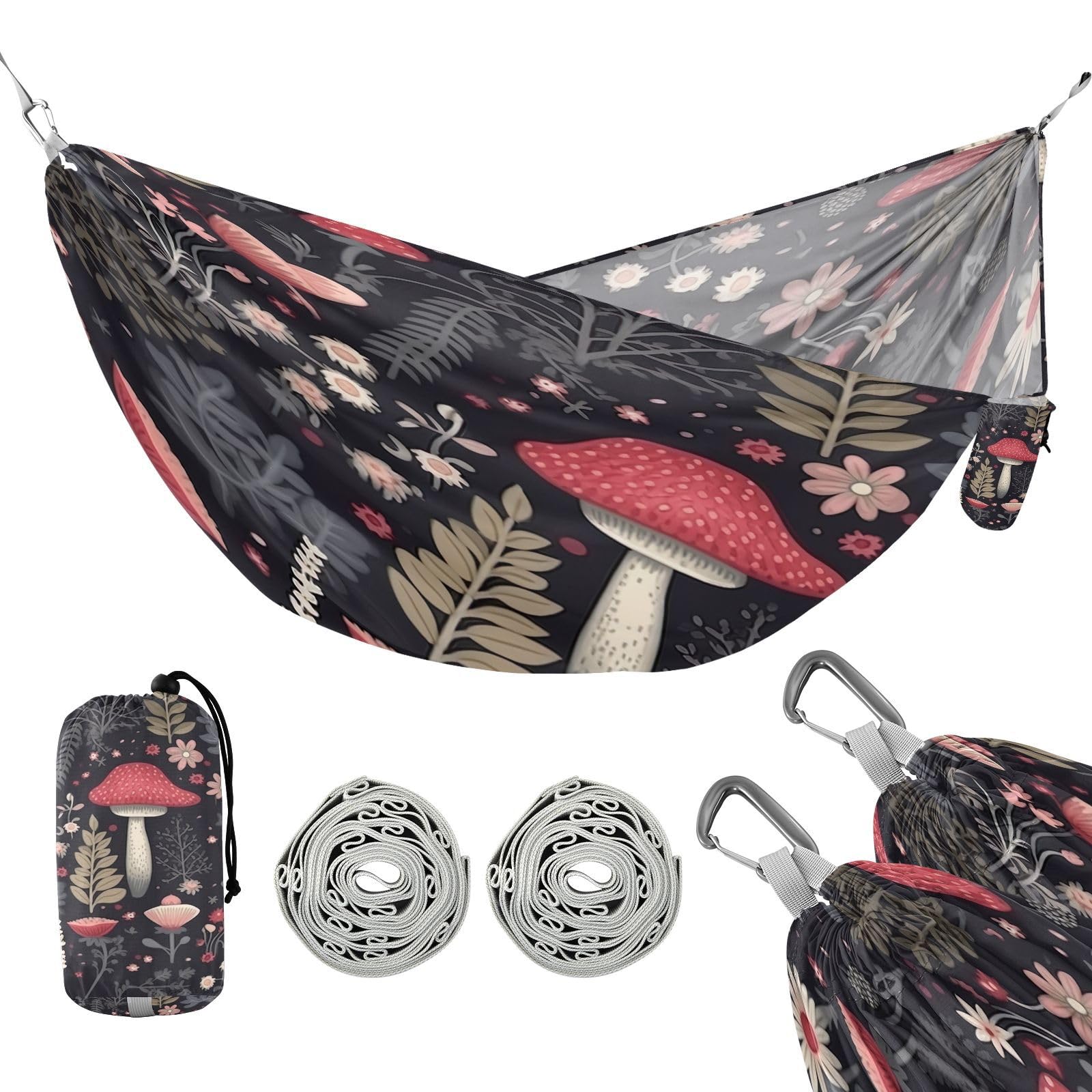 ATTX Colorful Mushrooms Camping Hammock - Lightweight & Portable Hammocks, Heavy Duty 330lbs Capacity for Indoor, Hiking, Backpacking, Travel, Backyard, Beach#276