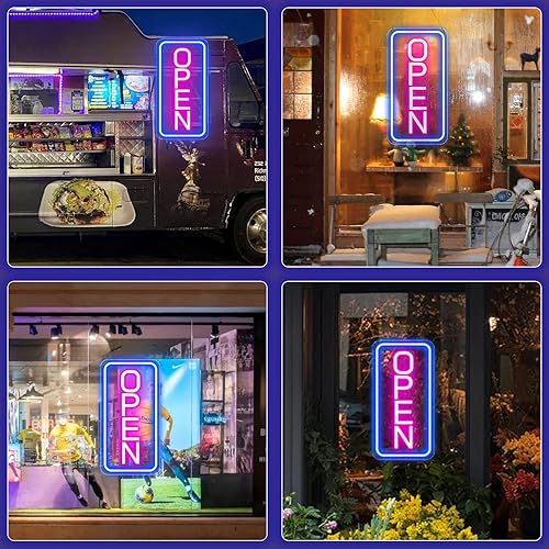 Miniatura 4 de Letrero de neón abierto para negocios, 16 x 9 pulgadas, letrero de neón abierto súper brillante (azul y rosa), letrero de luz de neón para ventana,