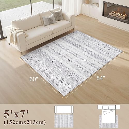 Miniatura 2 de Alfombra grande para sala de estar, 5 x 7 suave, lavable a máquina, estilo bohemio, marroquí, para dormitorio, debajo de la mesa de comedor,