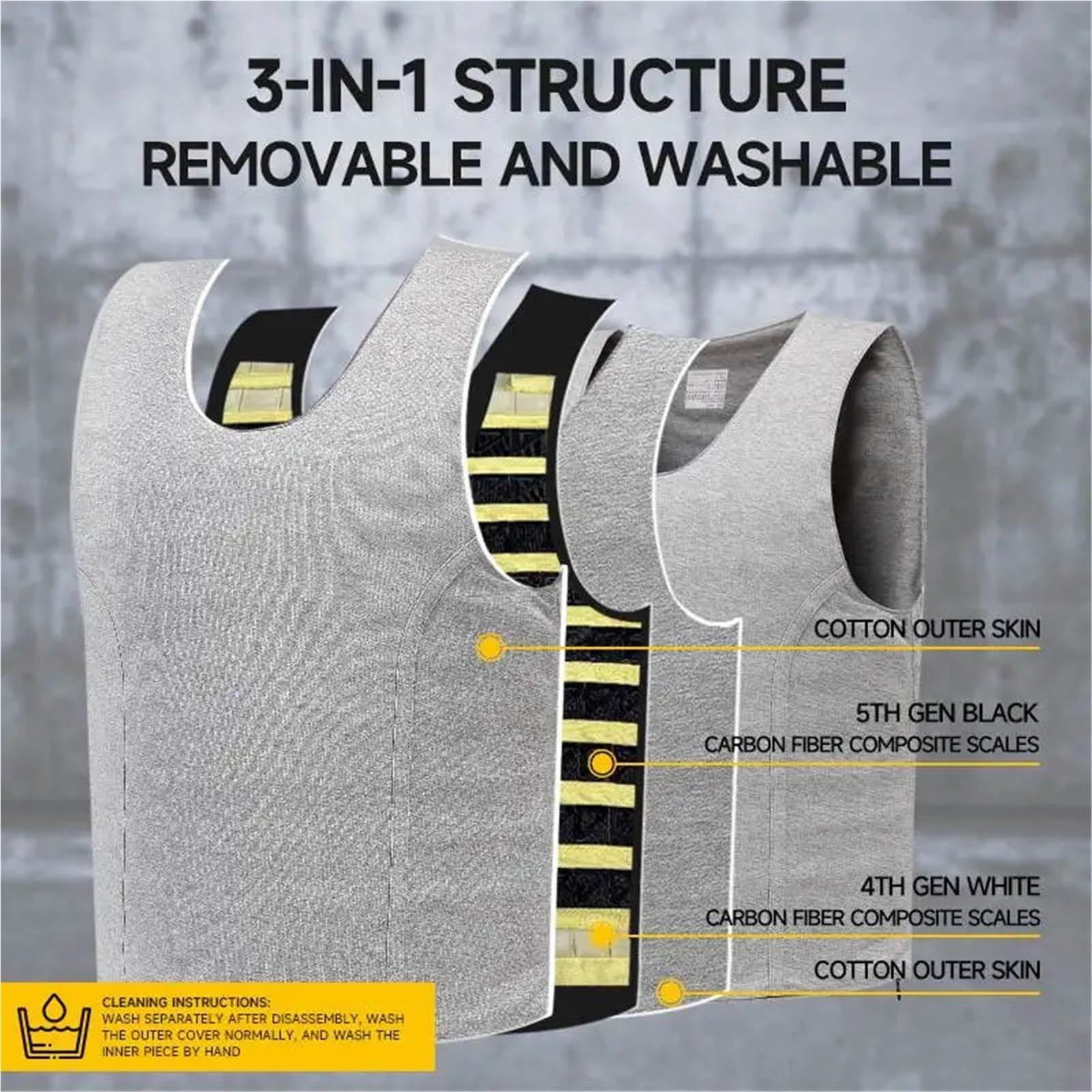 Guantes Anticortes, Chaleco antibalas rígido, chaleco anticorte, chaleco interior protector flexible de alta resistencia a prueba de puñaladas profesional(2XL185-190cm/100-110kg)