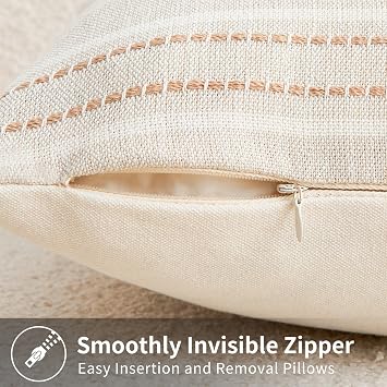 Throw Pillow Covers Set of 2 12x20 Inch Striped Pillow Covers, Soft Decorative Cotton Lumbar Neutral Grey Textured Case for Couch Sofa Bed Living Room, Home Modern Farmhouse Cute Decor