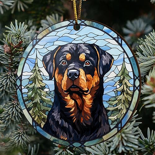 Miniatura 6 de V VIBEPY Rottweiler impreso, plano 2D, adornos de Navidad de Rottweiler, adornos para perros, 2 lados de 3.5 pulgadas, adorno de madera de 3.5