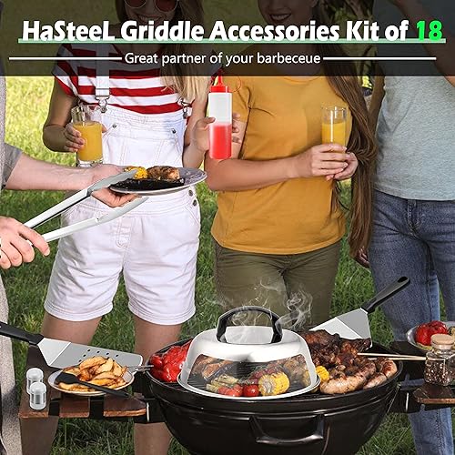 Miniatura 8 de HaSteeL Kit de 18 accesorios para plancha, herramientas Teppanyaki para cocinar a la parrilla de campamento, cúpula de fusión de acero inoxidable,