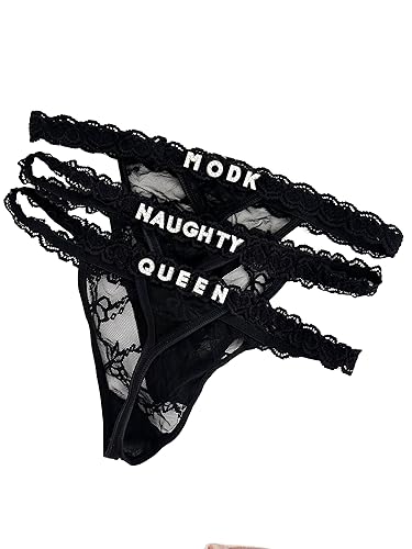 Custom Name Thong, Customized Panties, Lace Custom Name Thong, Crystal Letters Underwear, Custom G-String, Personalized Sexy Thong (Black)