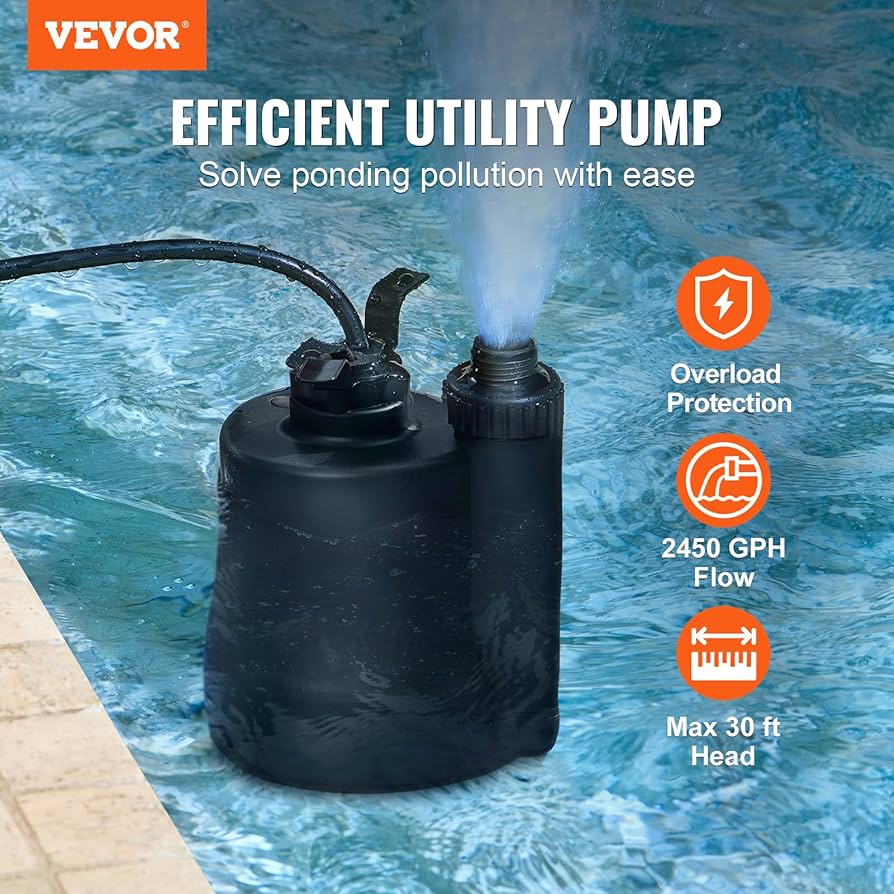 FLOR FURORA ×3 VEVOR Utility Sink Pump, 1/3 HP, 120-Volt, 1750 GPH Flow, 18