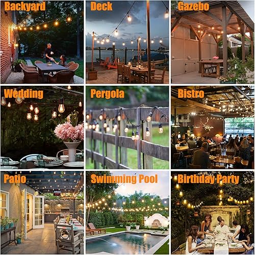 Miniatura 4 de Achin Tira de luces para exteriores de 48 pies, regulable, cálida, 2200 K, luces LED para patio, al aire libre, impermeable, con 16 bombillas de