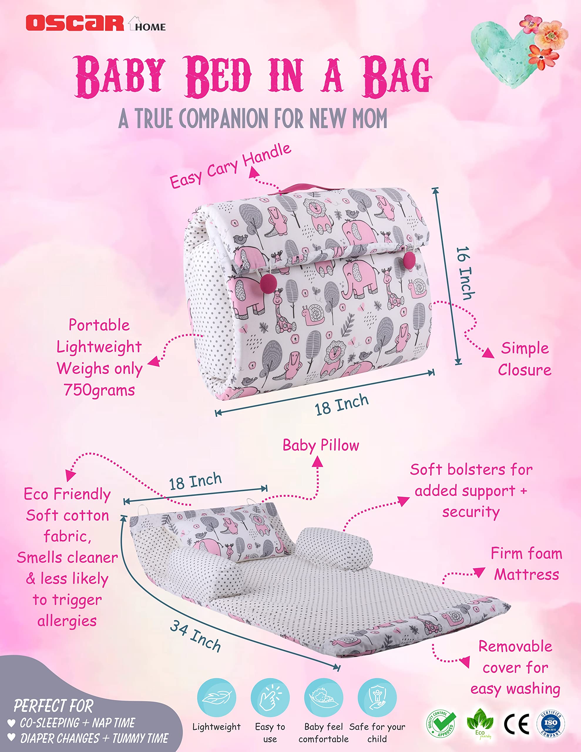 Oscar Home Baby Bedding Set/Bed in a Bag, Travel Time Foldable Sleeping Bag for Babies and Toddlers, Design Elephant - Image 7 thumbnail