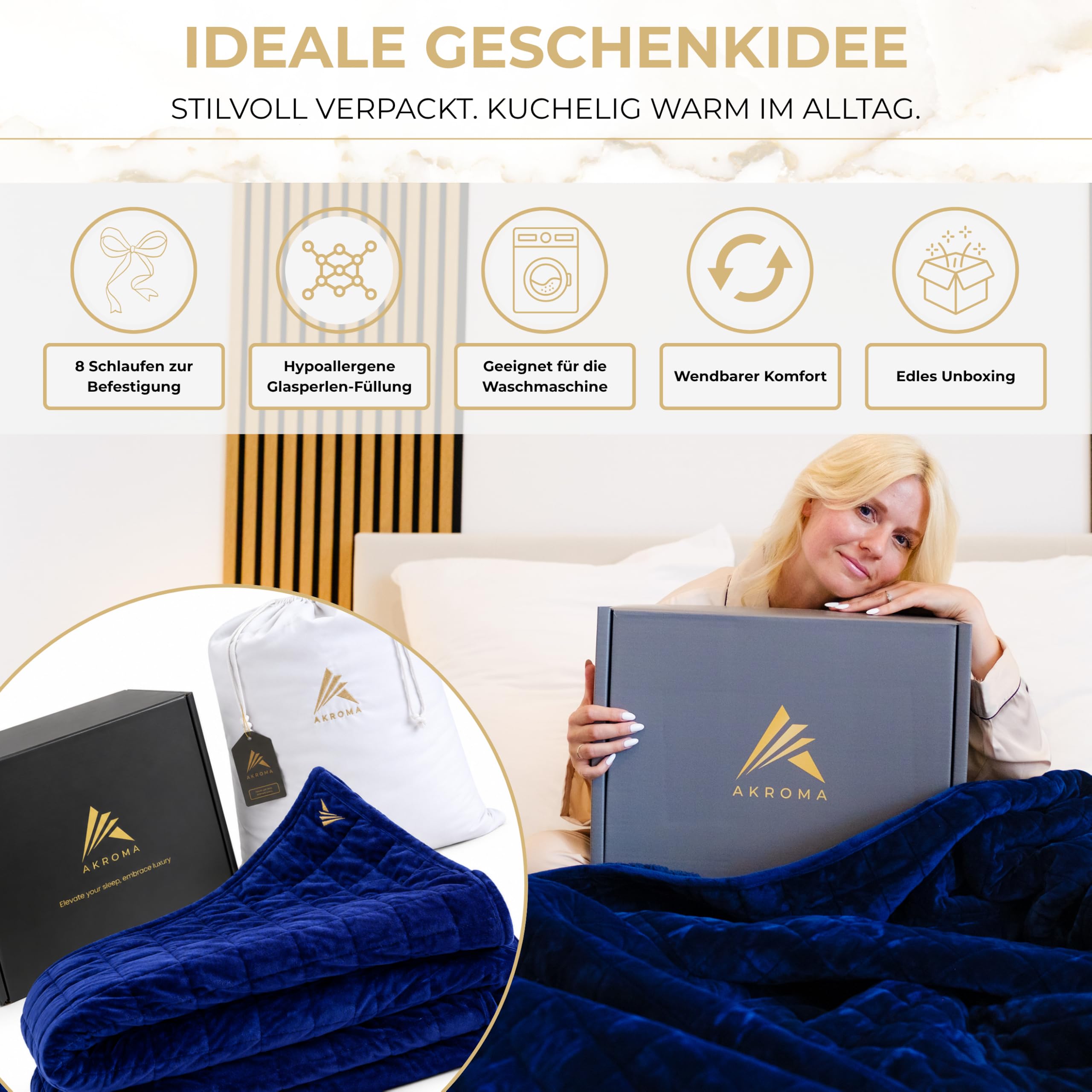 Akroma® Sherpa Fleece Gewichtsdecke 155x220cm 9kg Dunkelblau | Schwere Bettdecke für Erwachsene, Oeko-TEX Zertifiziert