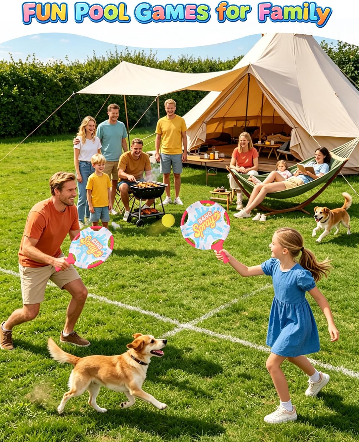 Water Paddle Ball Game Set with 2 Floating Animal Balls & 2 Floating Balls, Beach Paddle Ball Set for Kids and Adults, Pool Games for Family, Fun for Pool, Beach, Backyard and Indoor Play