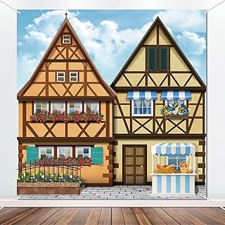 2 Pieces Oktoberfest Party Backdrop Bavarian Street Scenery Background Bavarian German Beer Festival Banner with Rope Oktoberfest Bavarian Party Background for Oktoberfest Party Supplies Decor