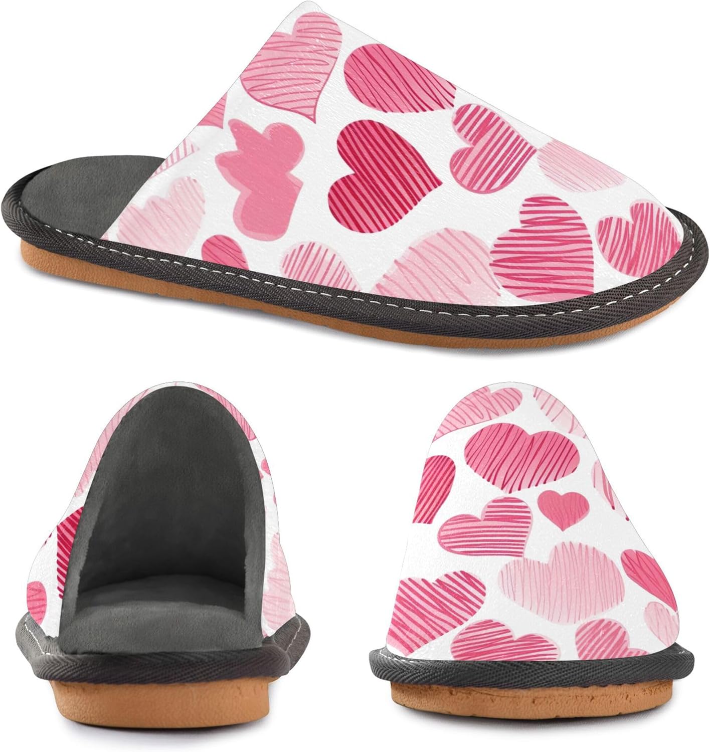 Valentine's Heart House Slippers – Cozy Fuzzy Slippers for Guests, Washable & Disposable, Perfect for Shoeless Home, Spa & Hotel Use A110748