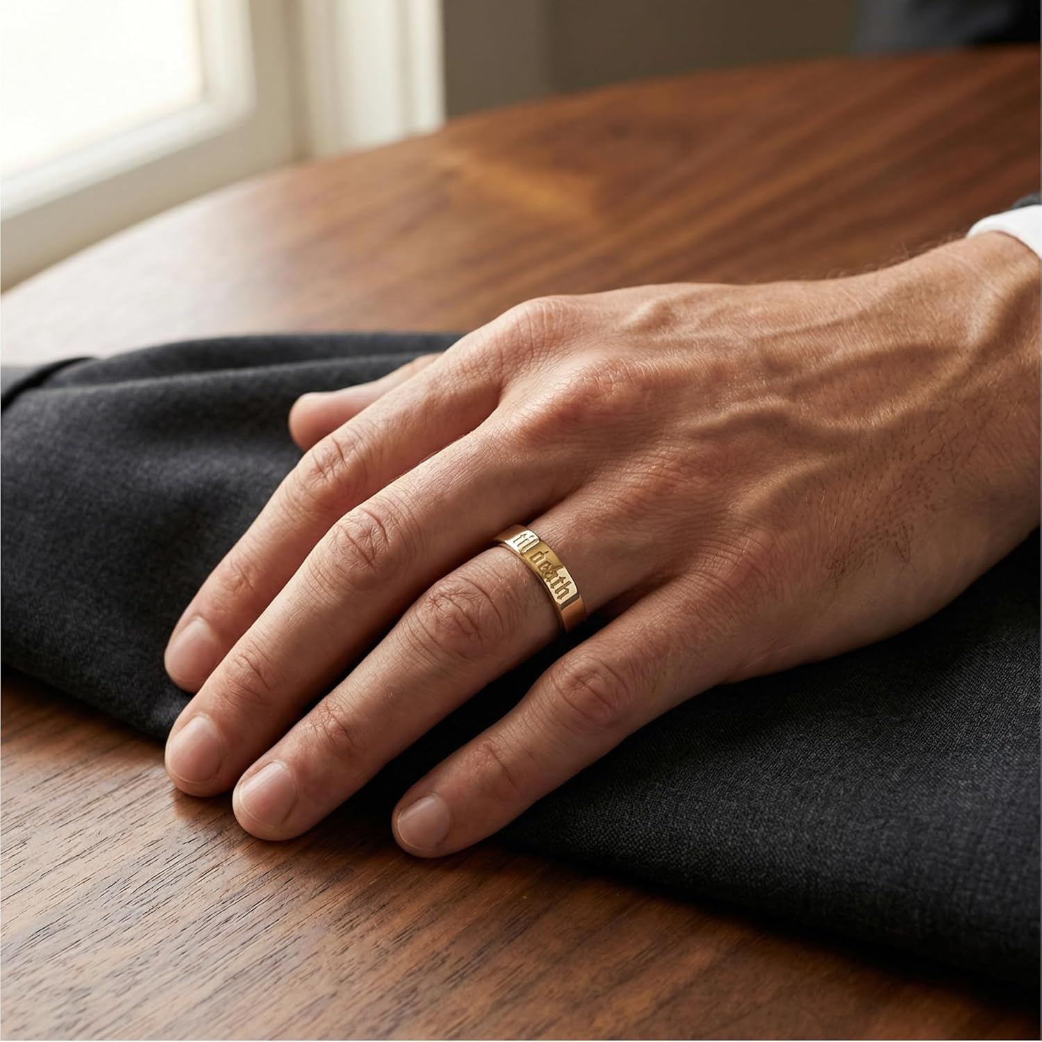 Men's Wedding Rings Mountain Range Pattern Engraved Silver Flat Band 8mm 316 Stainless Steel Men Ring Comfort Fit