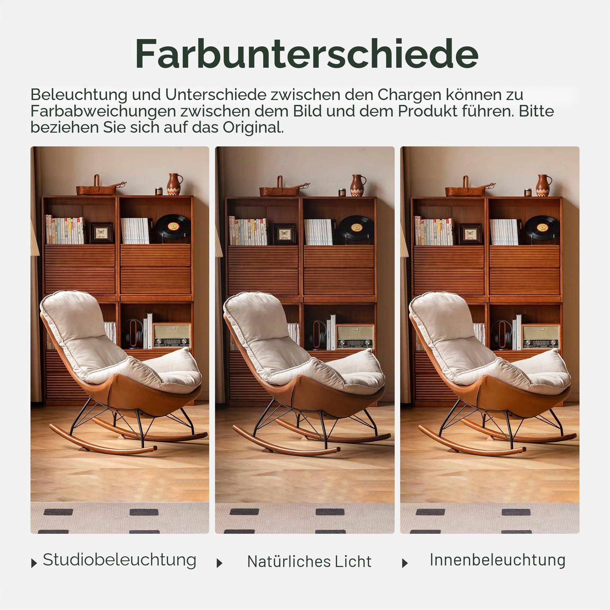 YESWOOD Moderner Schaukelstuhl, eiförmig, gepolstert, Akzentwippe, abnehmbare Kissen, Massivholzbeine und Metallrahmen, Wohnzimmer, Schlafzimmer, Kinderzimmer