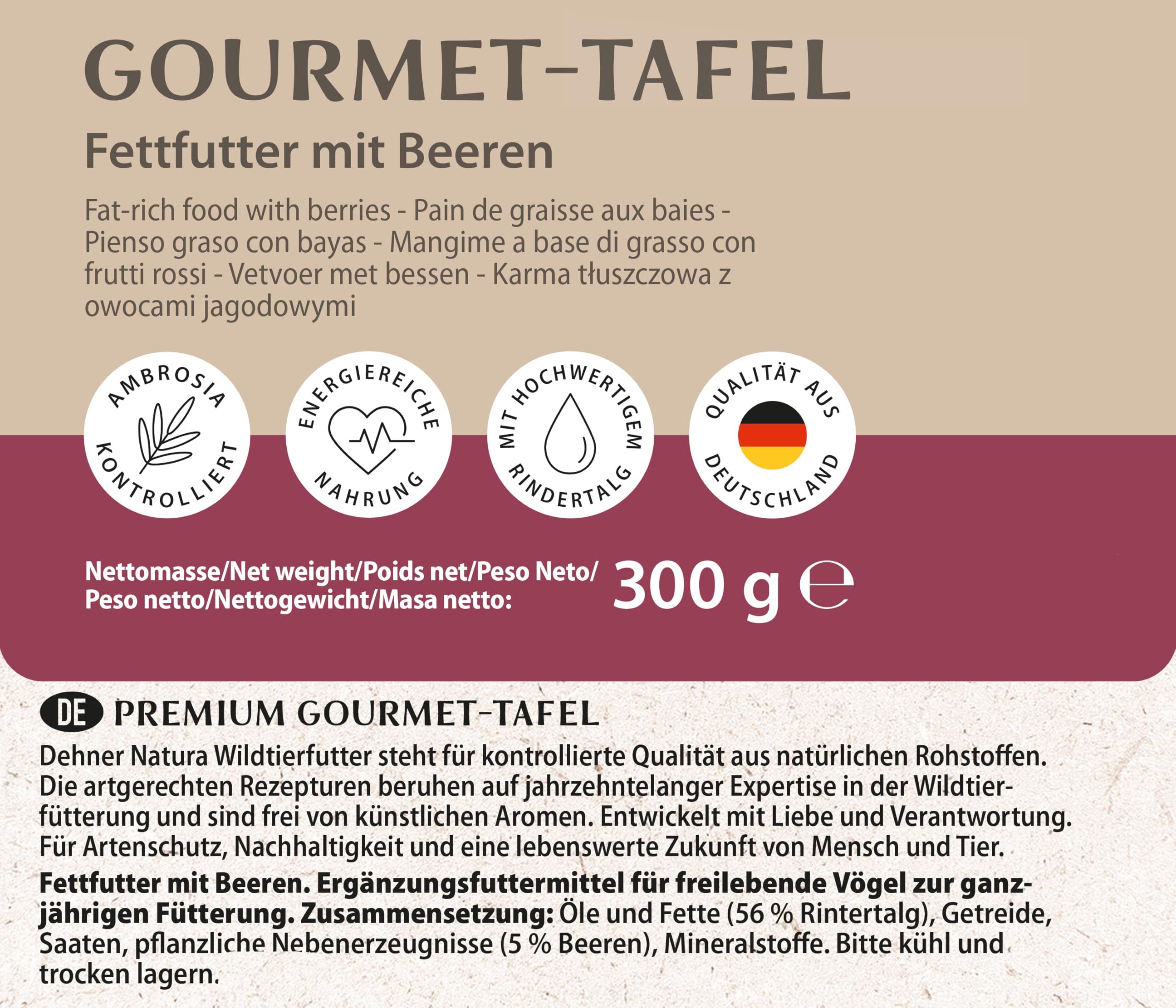 Dehner Natura - Tablas de Comida para Aves Silvestres con Bayas, 12 x 300 g (3,6 kg)