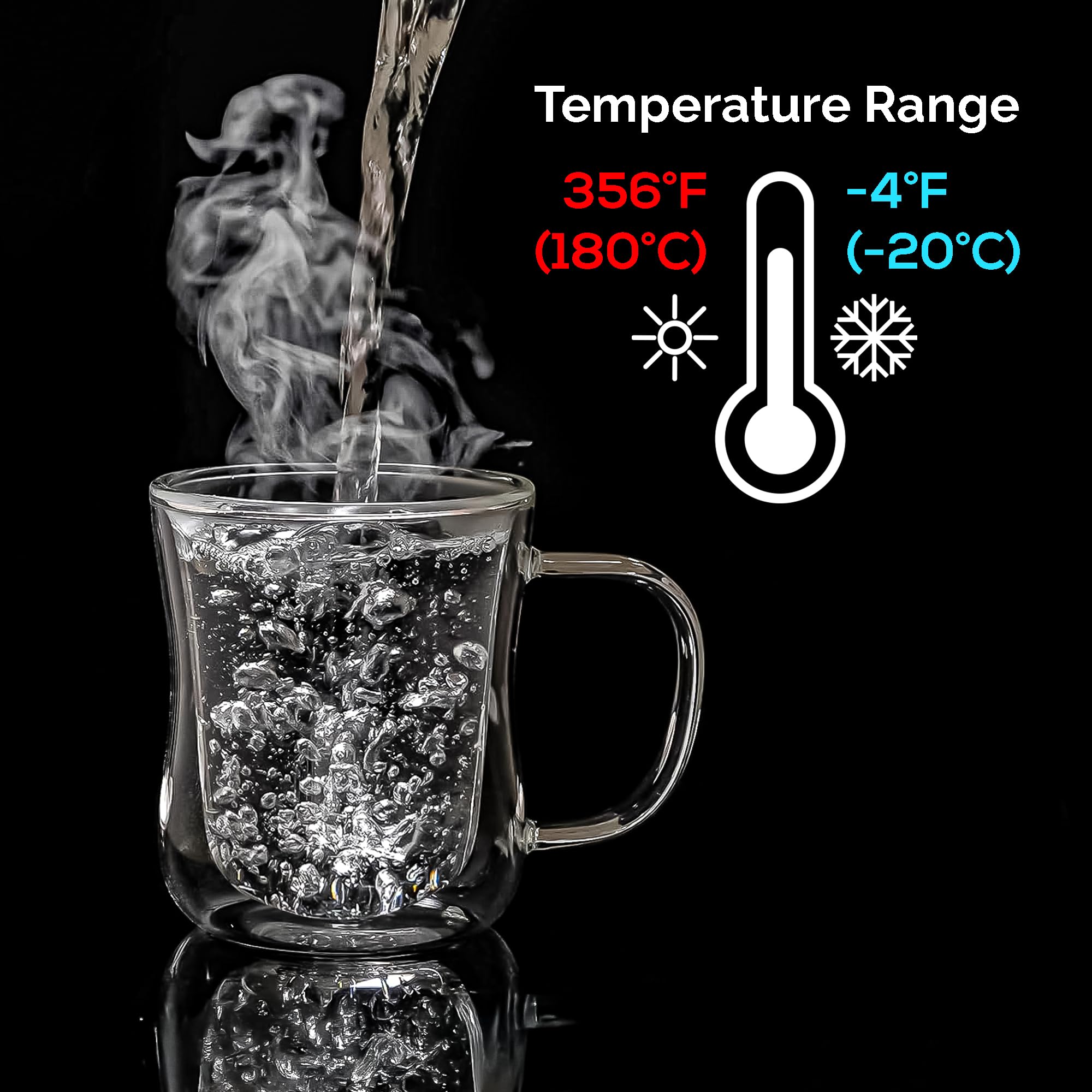 CRYSTALIA Double Walled Glass Mugs for Hot Drinks with Handles 4 x 350ml Clear Glass Coffee Mugs, Double Insulated Latte Mugs - Image 3