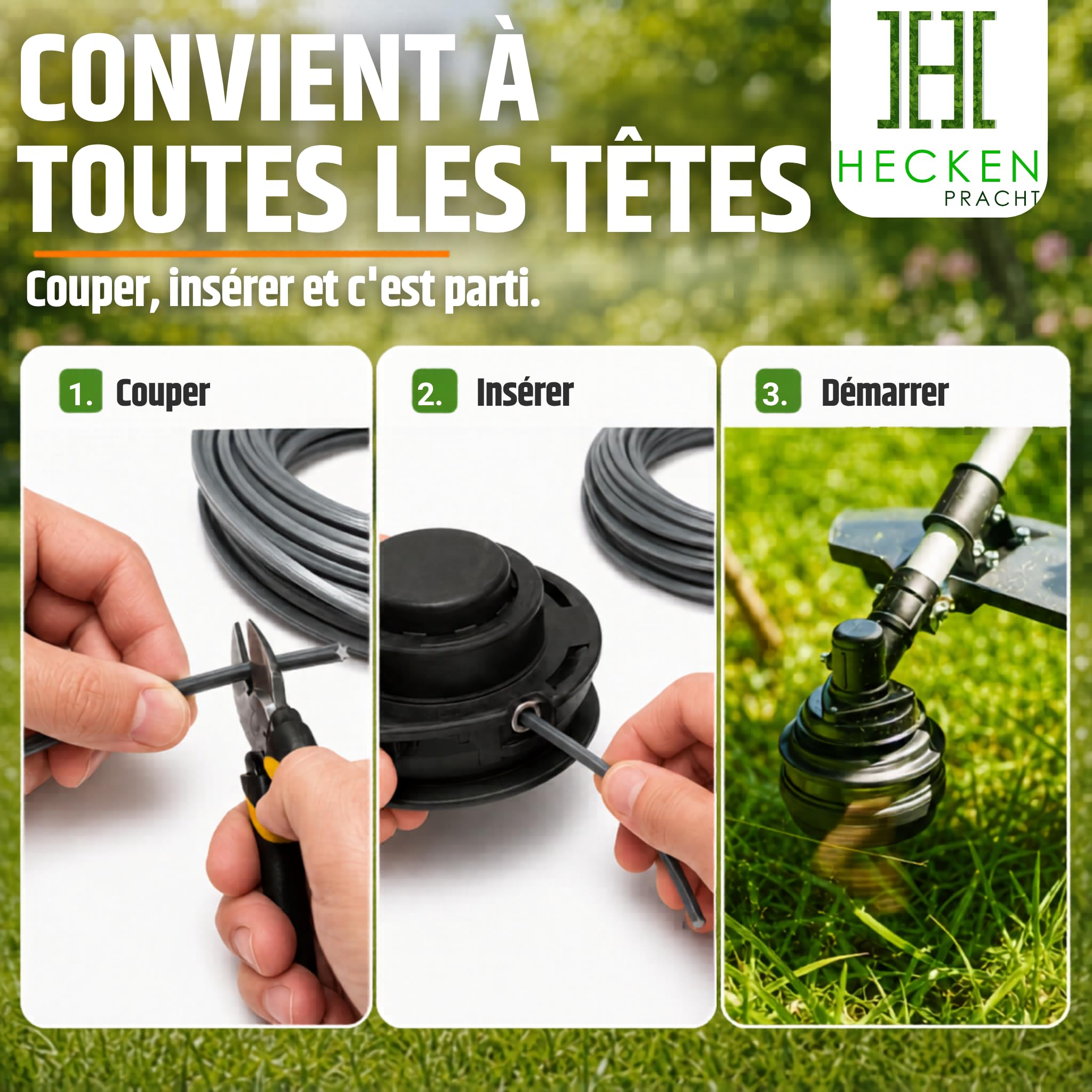 Heckenpracht® Fil débroussailleuse avec noyau renforcé 2mm x 50m | profil étoile extrêmement tranchant | fil pour débroussailleuse | fil pour rotofil
